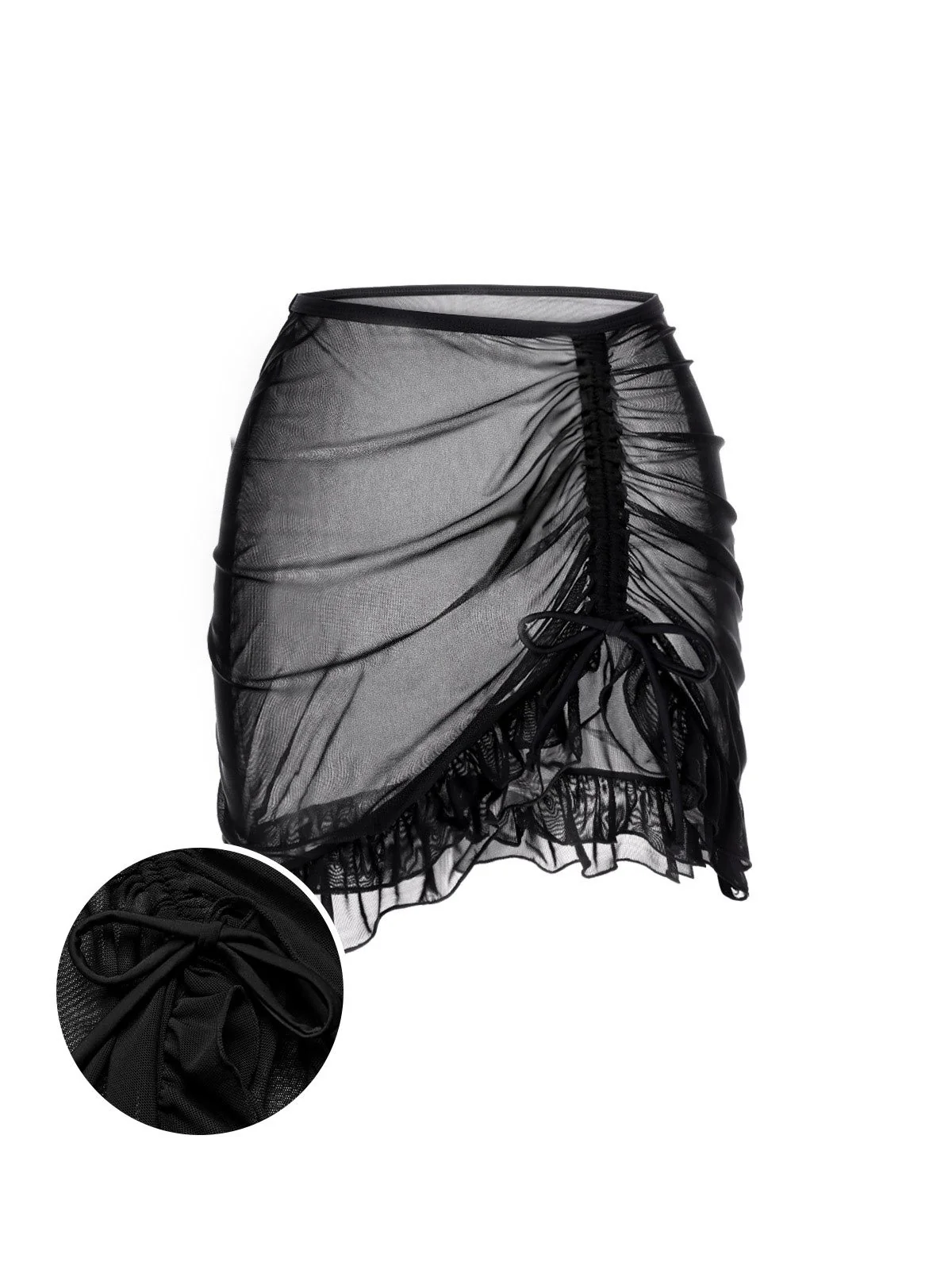 [US Warehouse] Black 1970s Double-Layered Ruffled Cover-Up