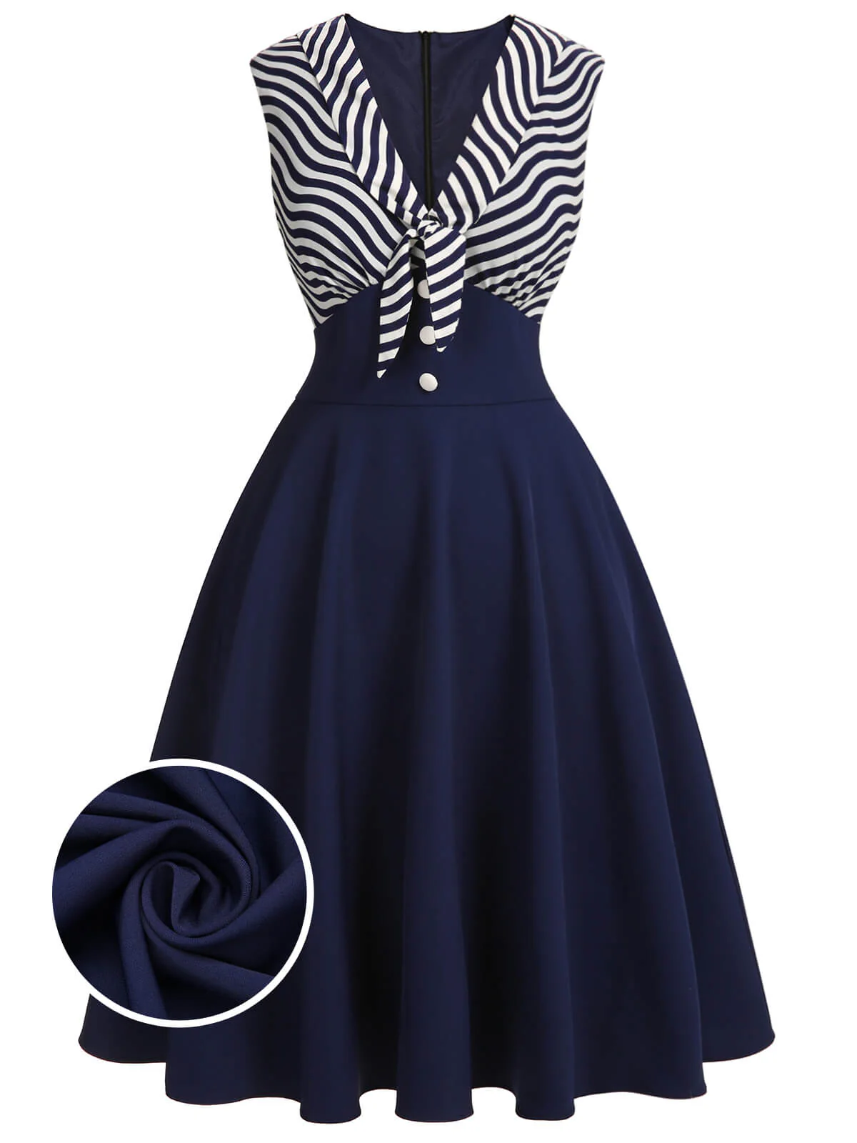 [US Warehouse] Navy Blue 1950s Striped Patchwork Dress