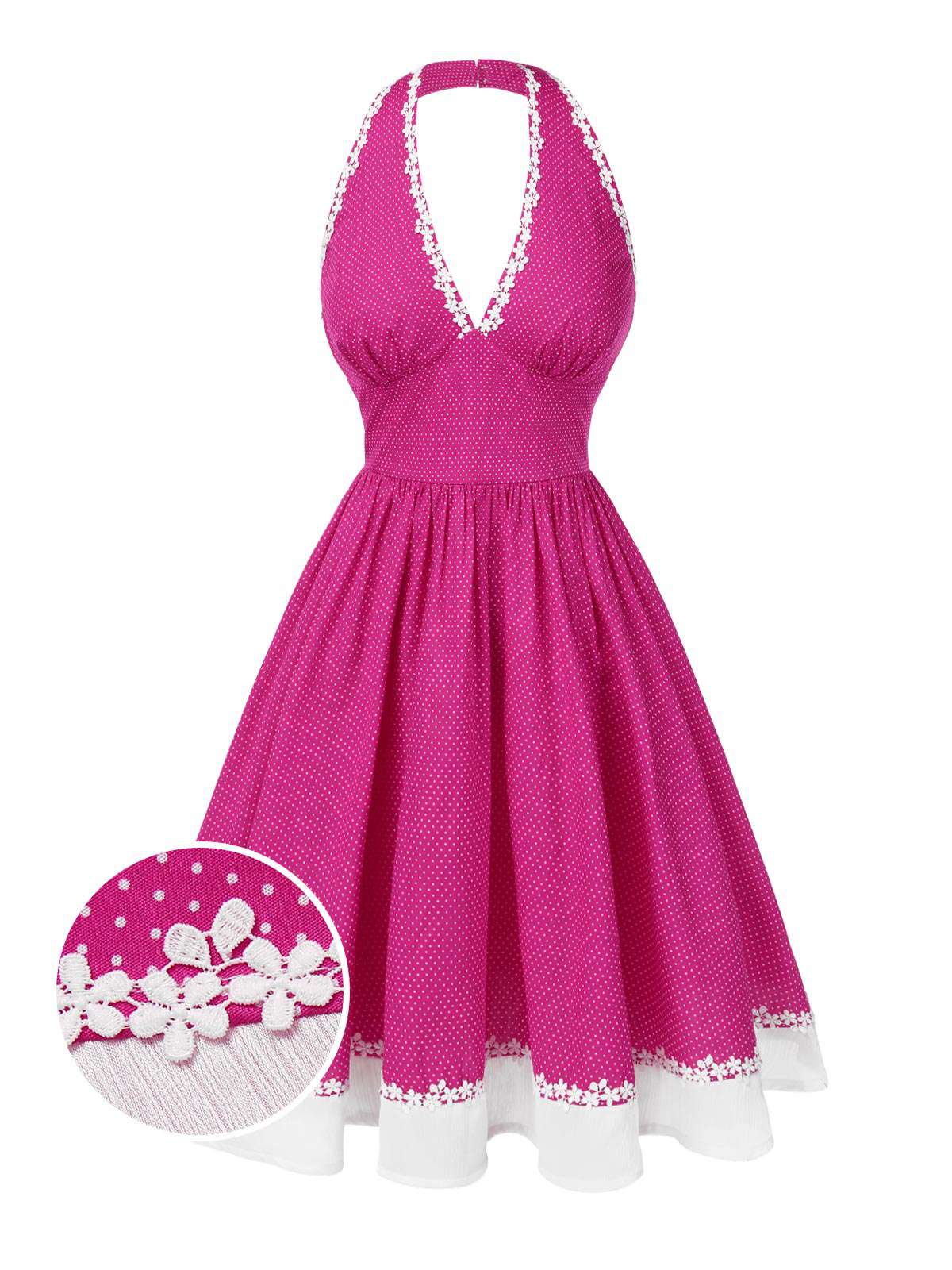 [US Warehouse] Pink 1950s Polka Dots Halter Cotton Dress - Image 3