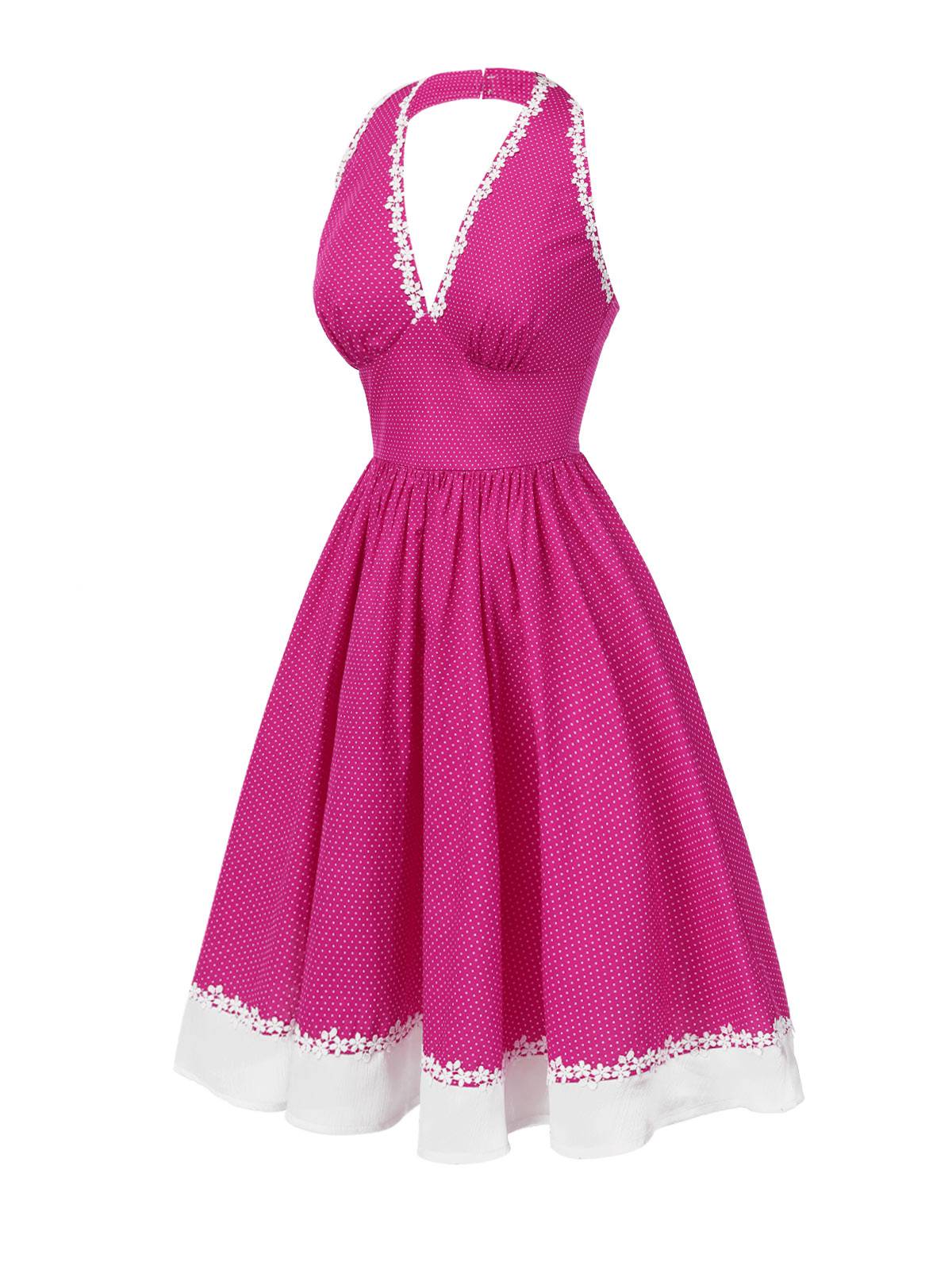[US Warehouse] Pink 1950s Polka Dots Halter Cotton Dress - Image 5