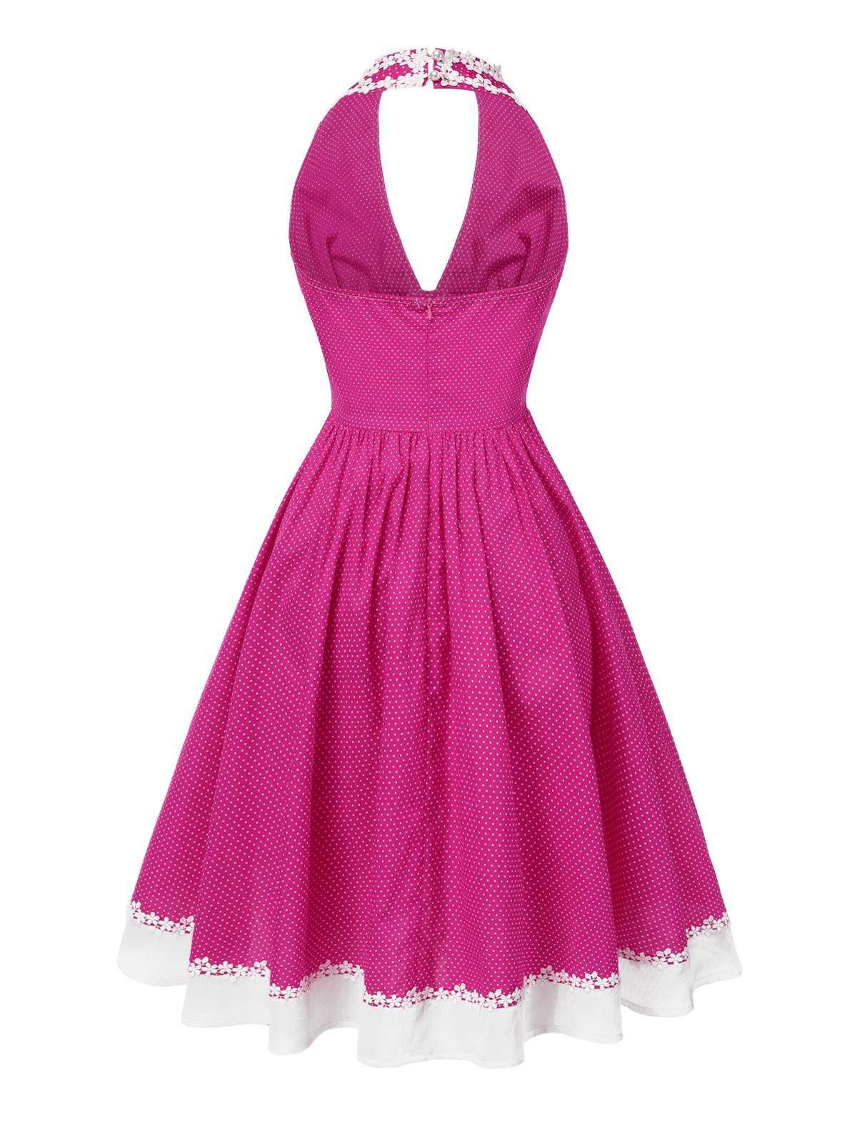 [US Warehouse] Pink 1950s Polka Dots Halter Cotton Dress - Image 6