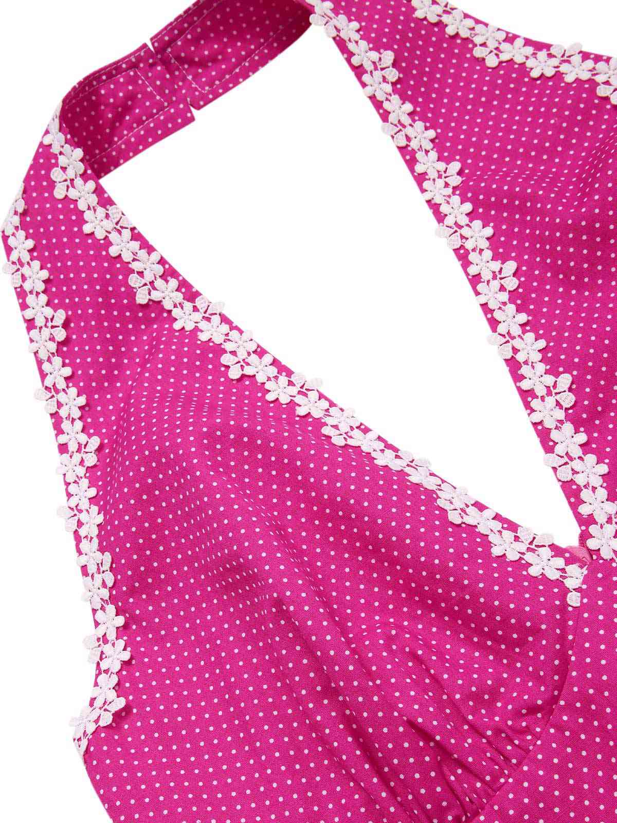 [US Warehouse] Pink 1950s Polka Dots Halter Cotton Dress - Image 7