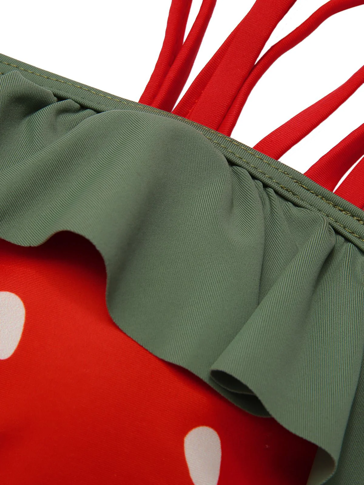[US Warehouse] [Plus Size] Red 1950s Strawberry Ruffle Strap Swimsuit - Image 5