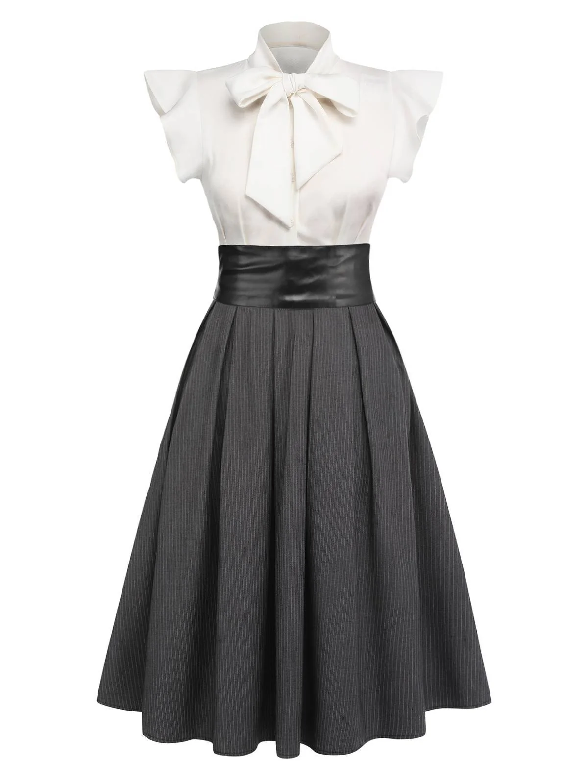 [Pre-Sale] White & Gray 1950s Lace-Up Swing Dress - Image 2