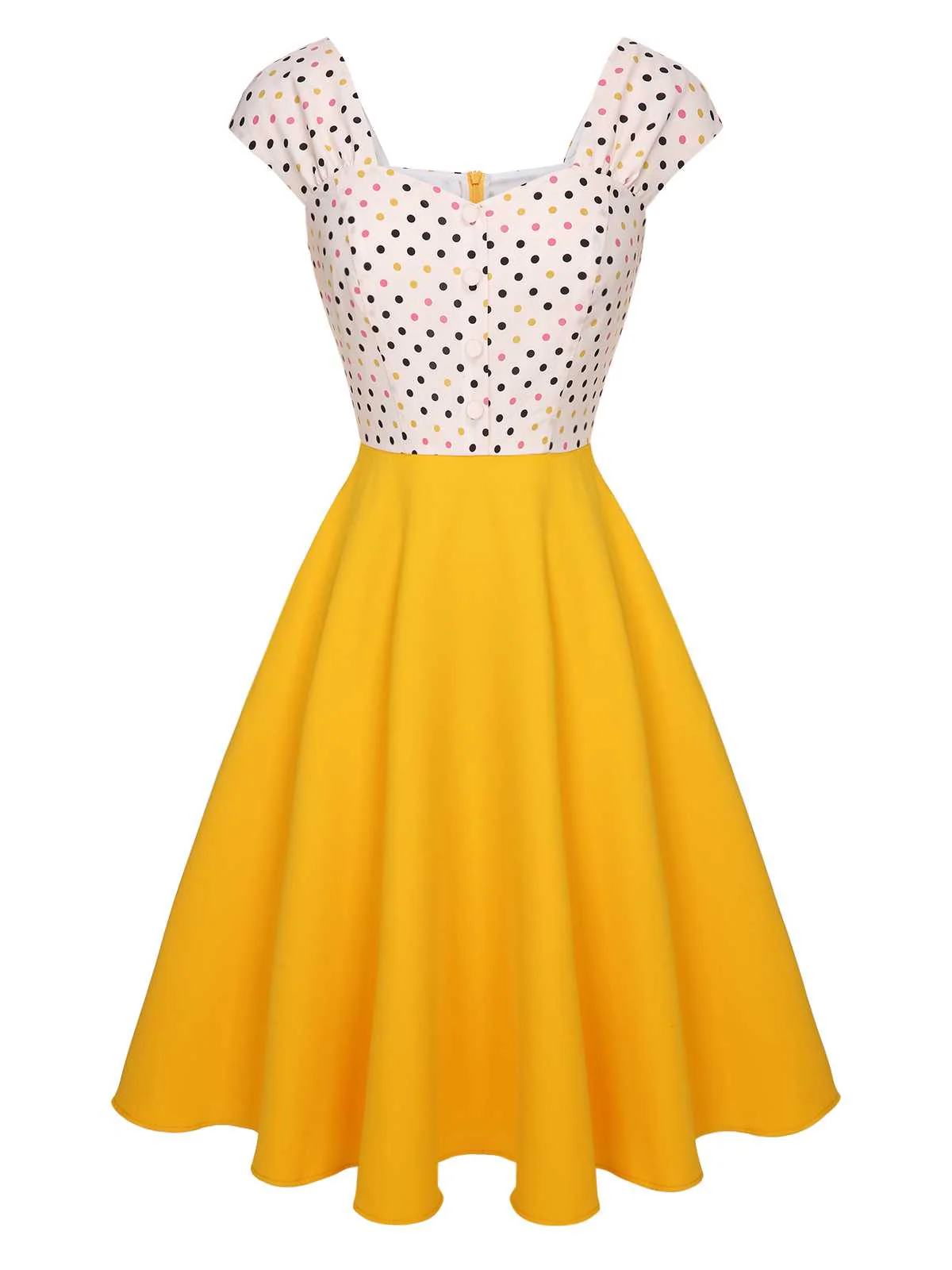 [US Warehouse] Yellow 1950s Polka Dots Button Dress - Image 2