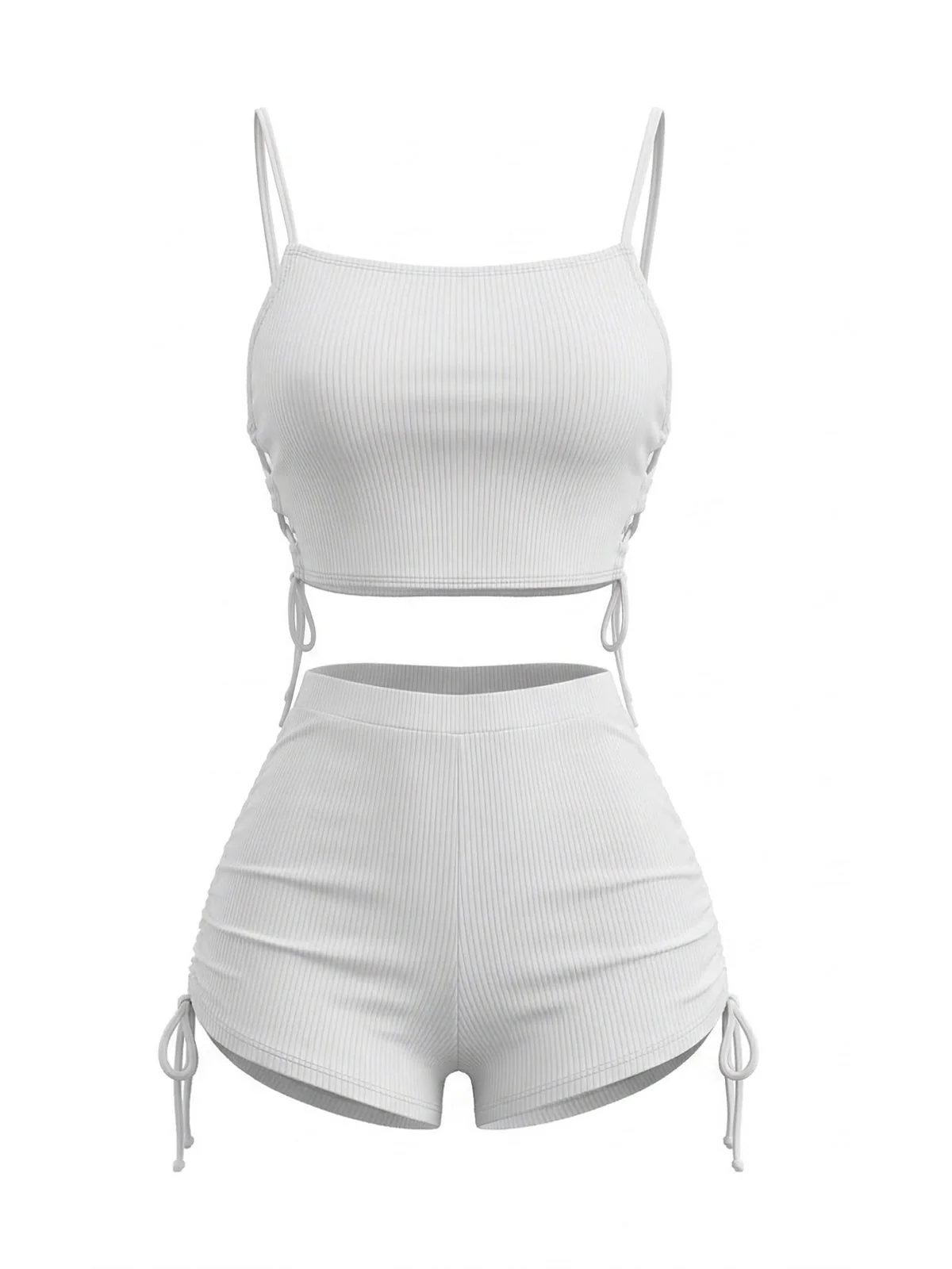 Vintage 1940s Spaghetti Strap Ruched Tankini Set - Image 3