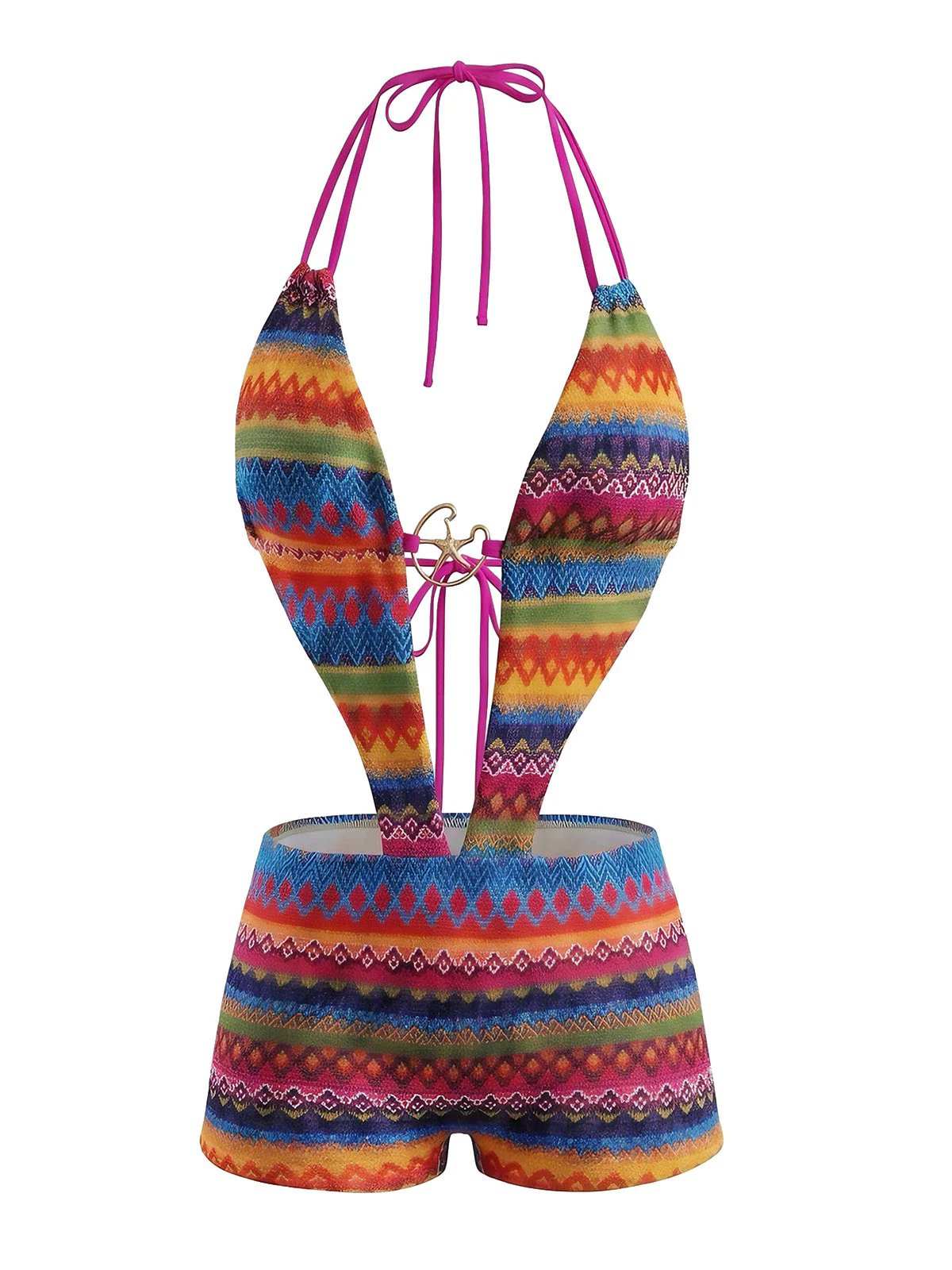 Vintage 1980s Irregular Print Plunging Boho Swimsuit