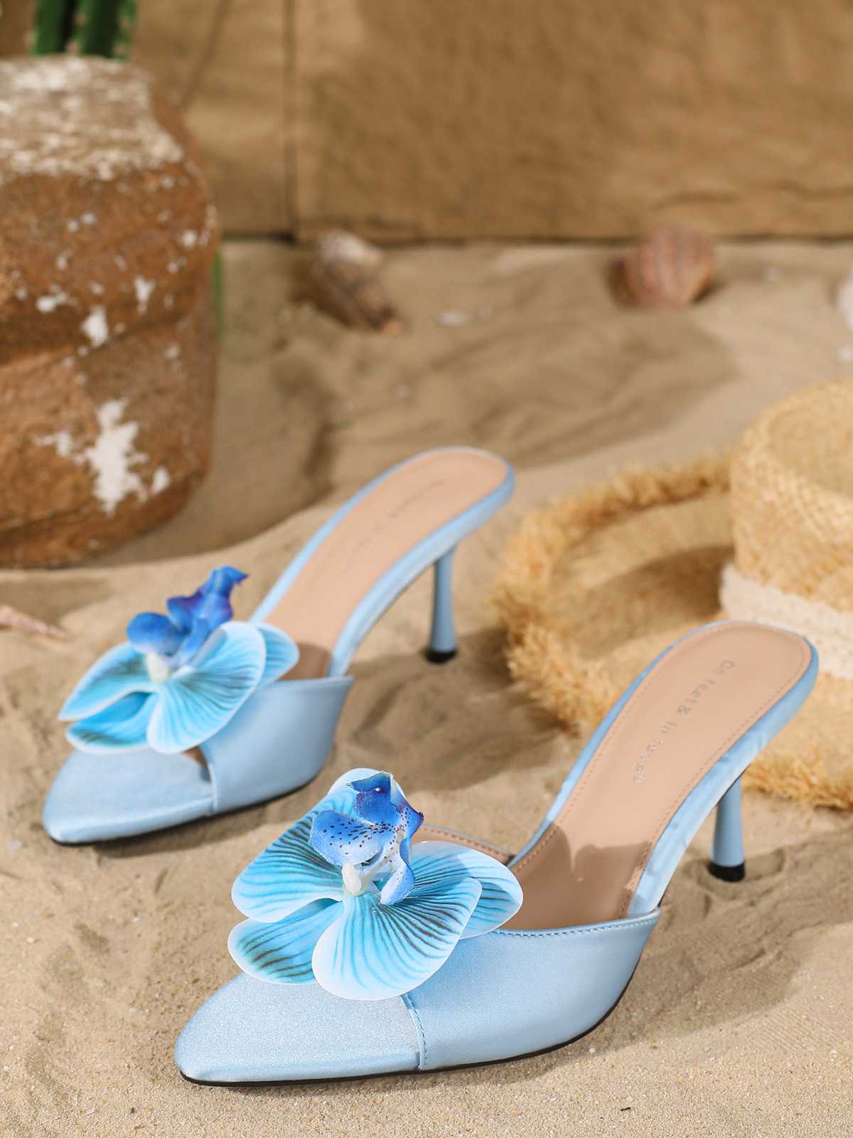 Vintage 3D Floral Pointed Toe Stiletto Sandals