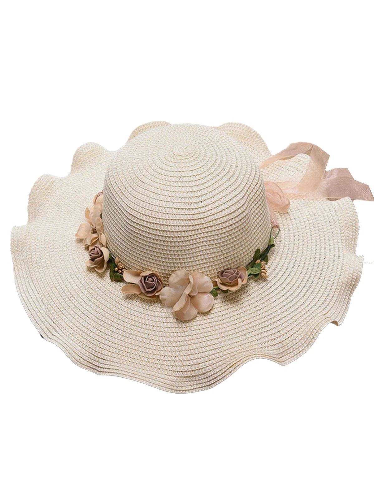 Vintage 3D Floral Raffia Fringe Brim Sun Hat