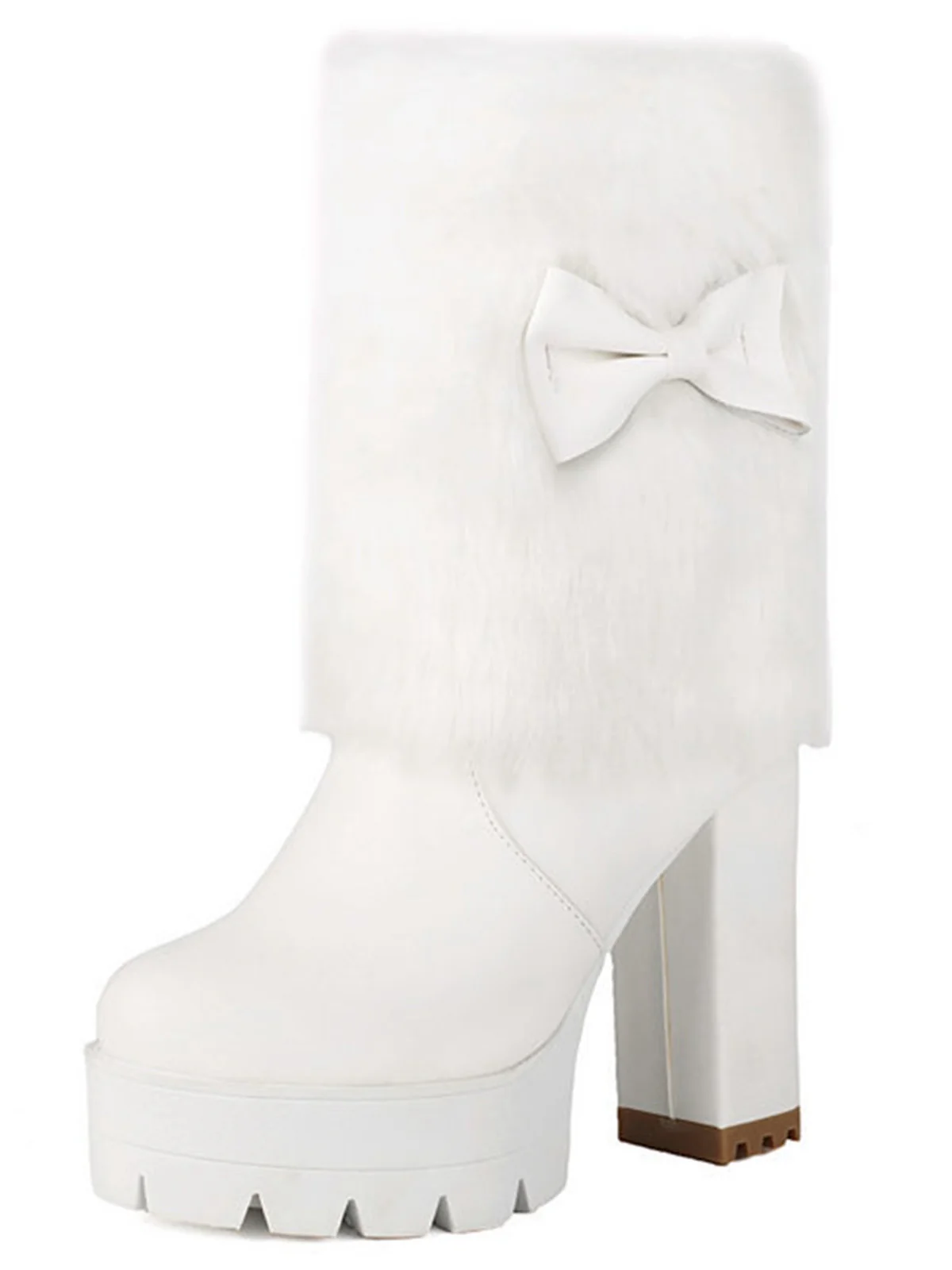 Vintage Bowknot Plush Chunky Heel Boots