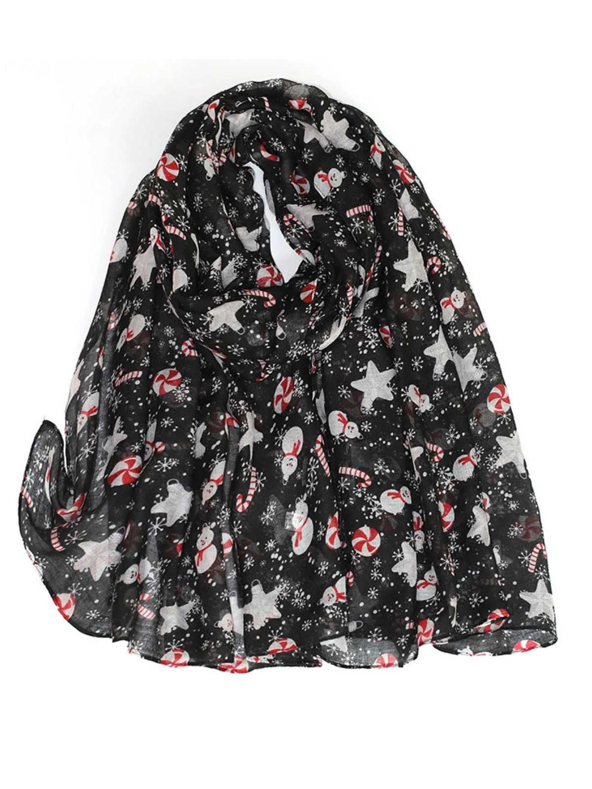 Vintage Christmas Cartoon Printed Silk Scarf