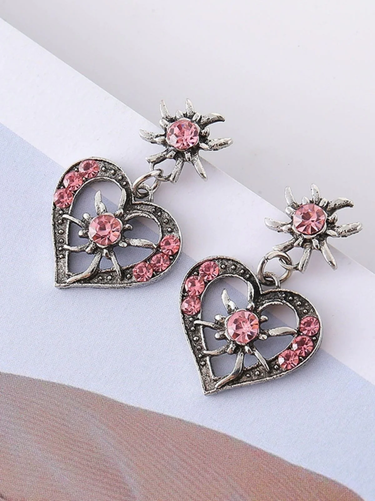 Vintage Crystal Heart Sun Drop Earrings