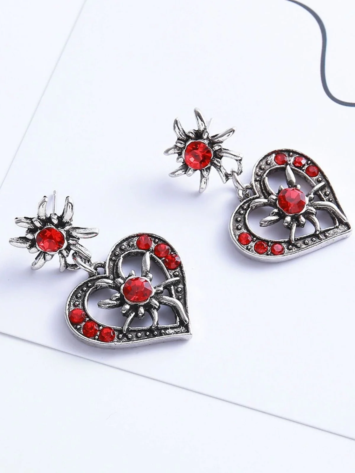 Vintage Crystal Heart Sun Drop Earrings - Image 2