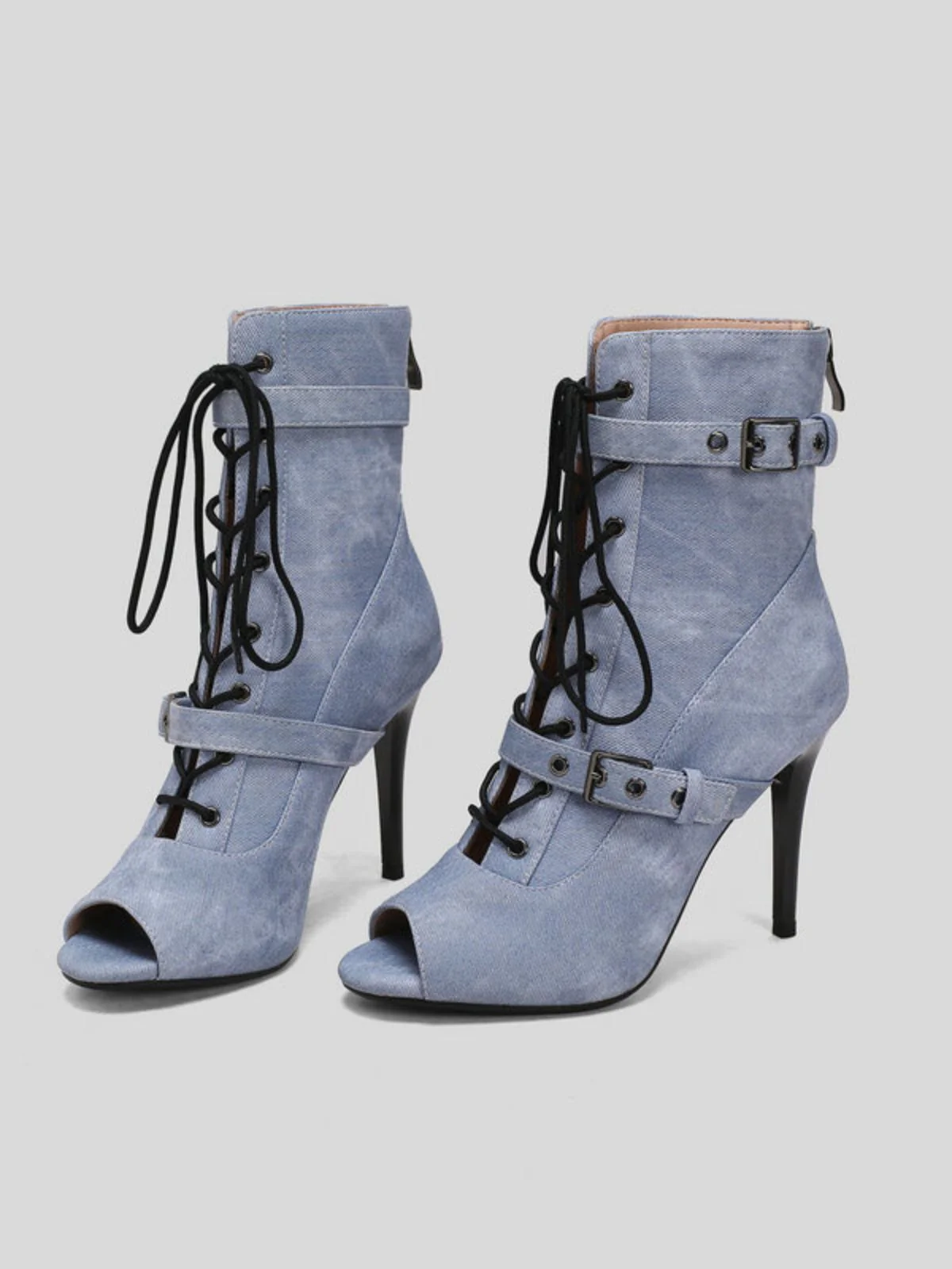 Vintage Denim Peep Toe Stiletto Heel Shoes - Image 2