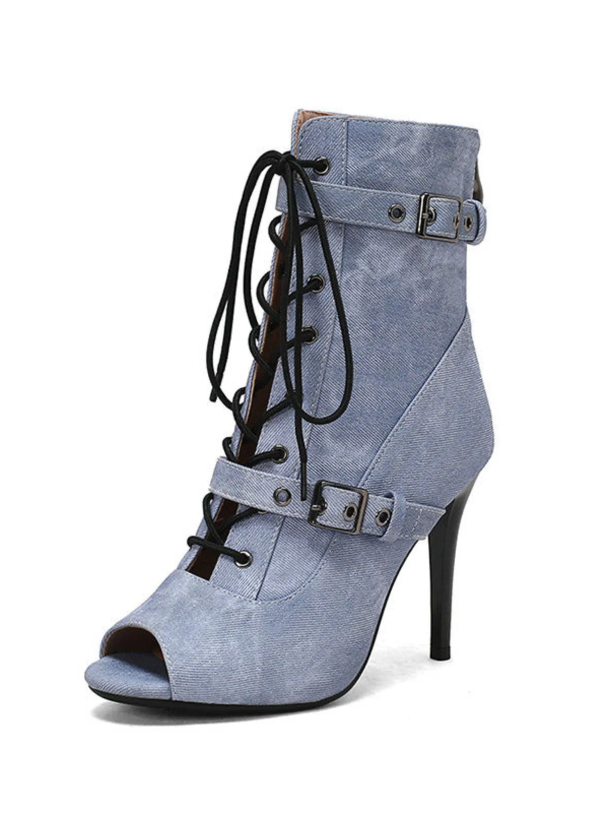 Vintage Denim Peep Toe Stiletto Heel Shoes - Image 25