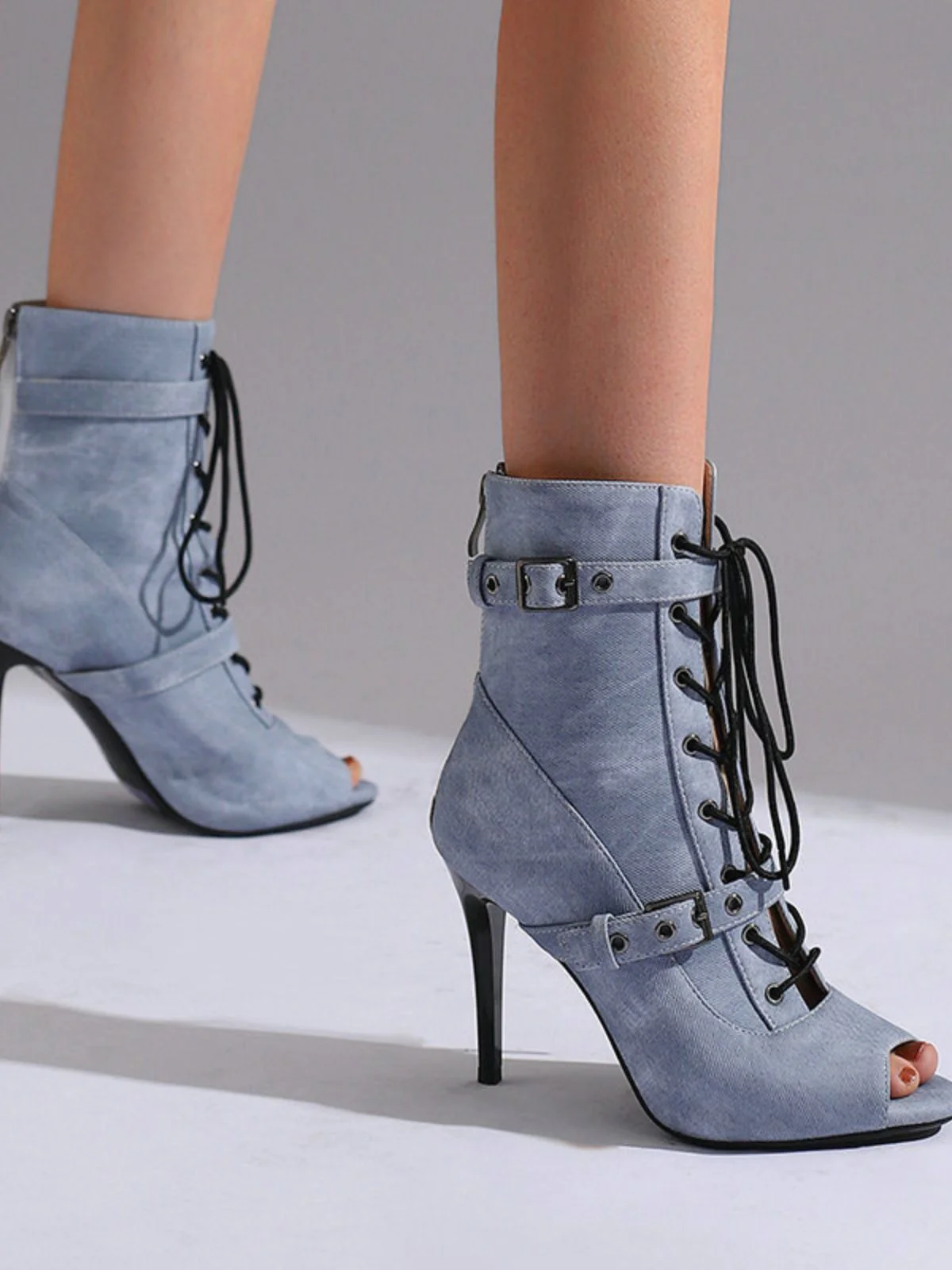 Vintage Denim Peep Toe Stiletto Heel Shoes - Image 27