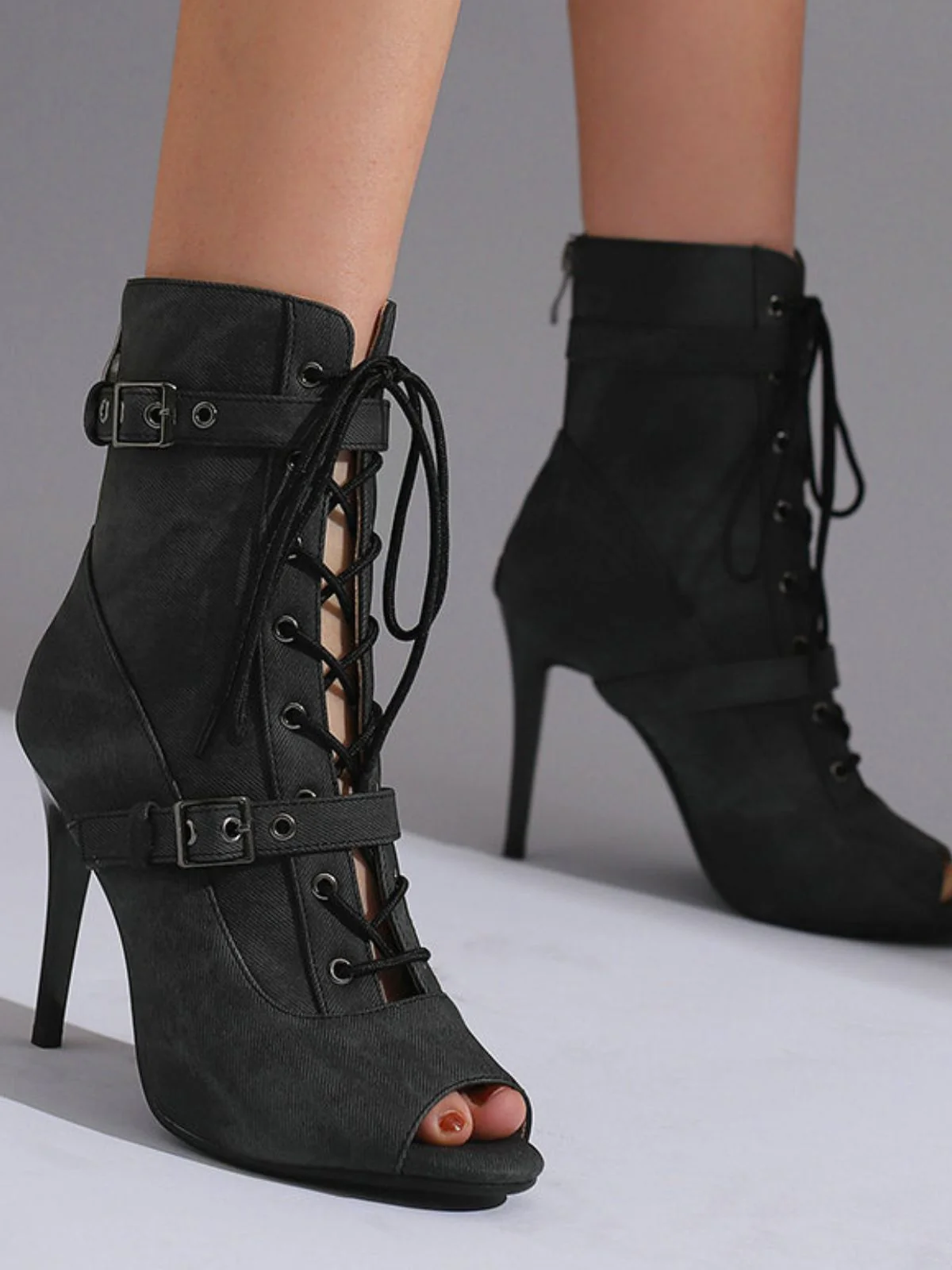 Vintage Denim Peep Toe Stiletto Heel Shoes - Image 35