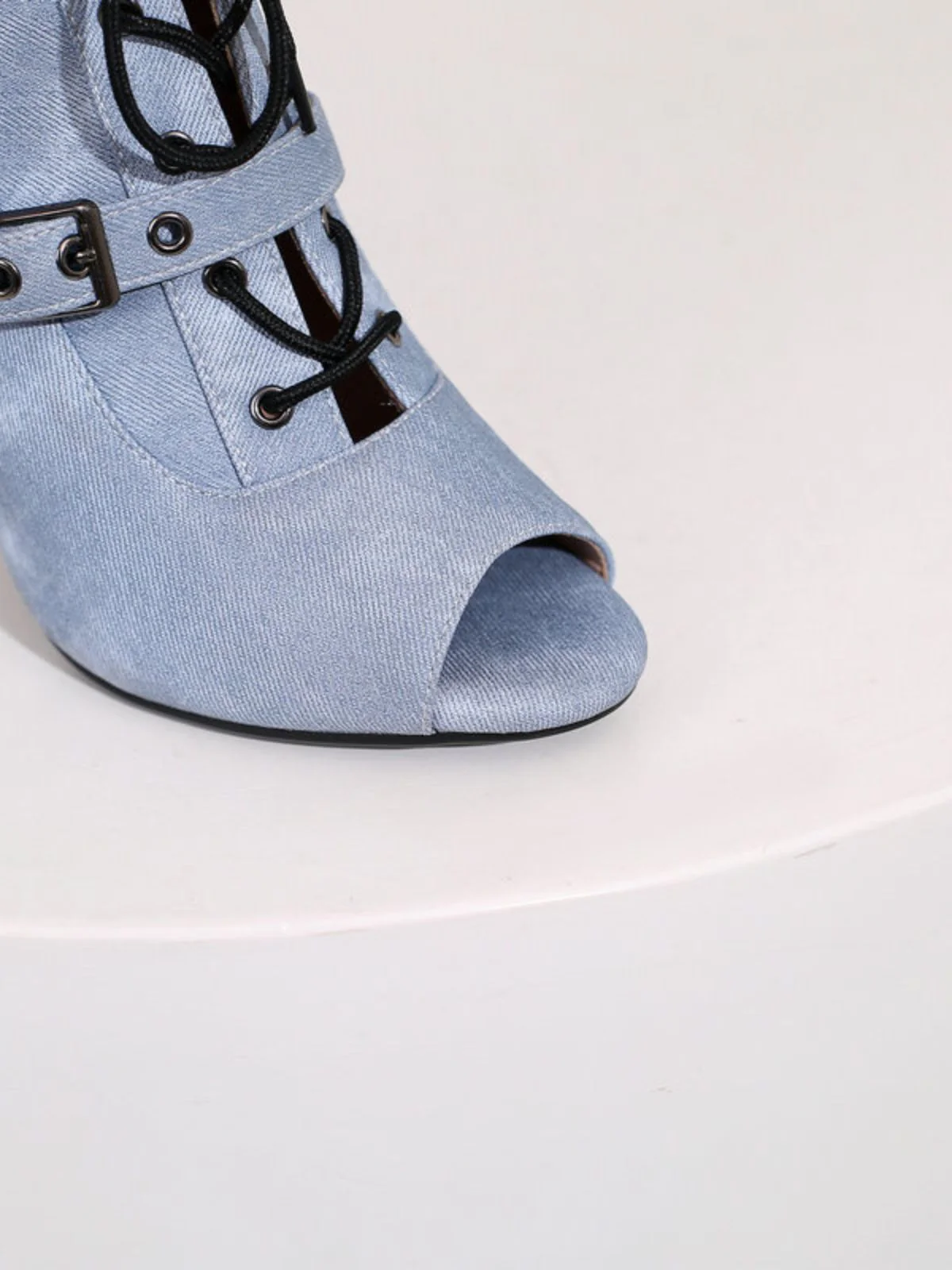 Vintage Denim Peep Toe Stiletto Heel Shoes - Image 6