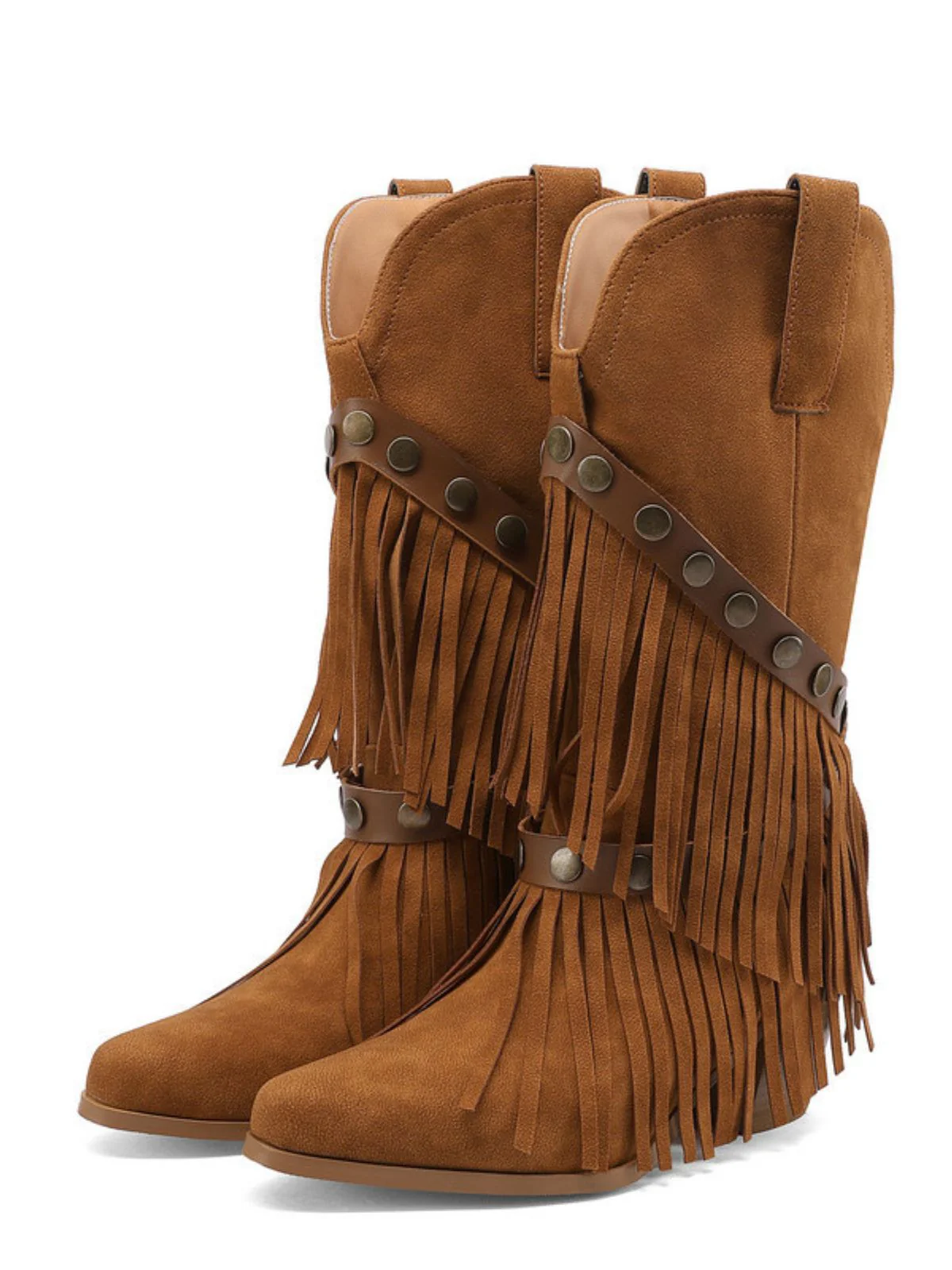 Vintage Denim Western Cowboy Tassel Mid-Calf Boots