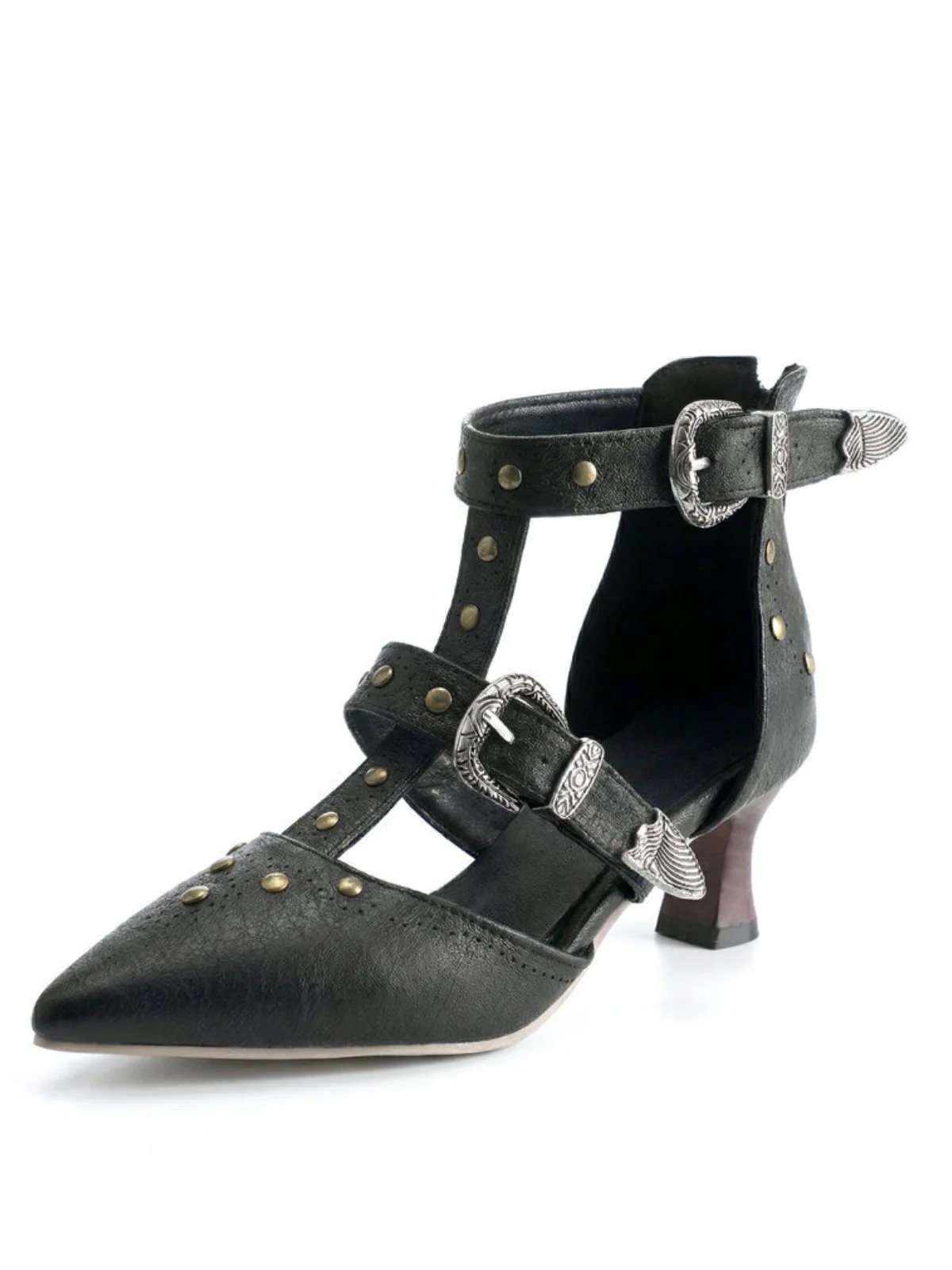 Vintage Faux Leather Pointed Toe Studded Sandals - Image 2