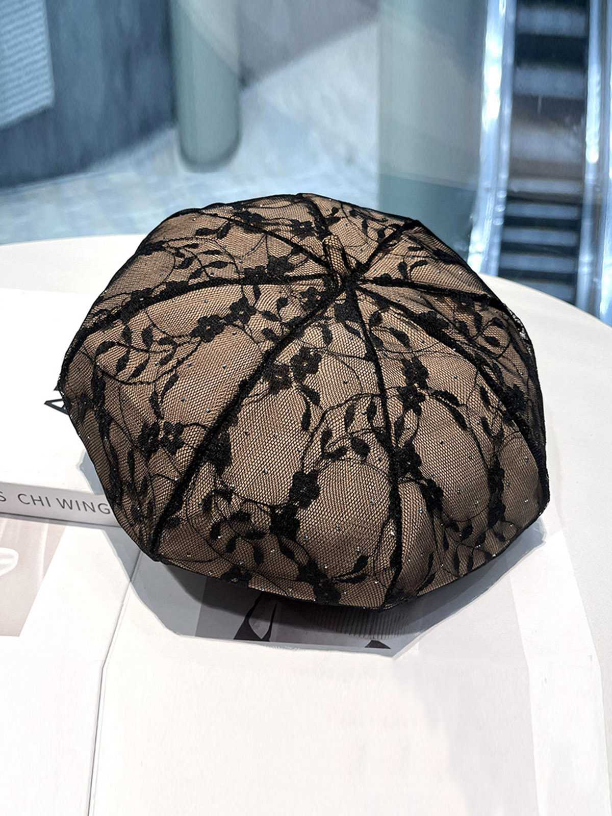 Vintage Floral Lace Mesh Beret Hat