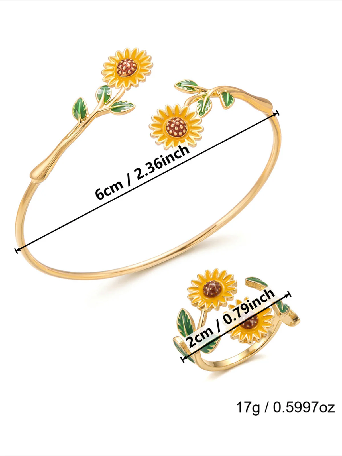 Vintage Floral Open Cuff Bracelet & Ring Set - Image 10
