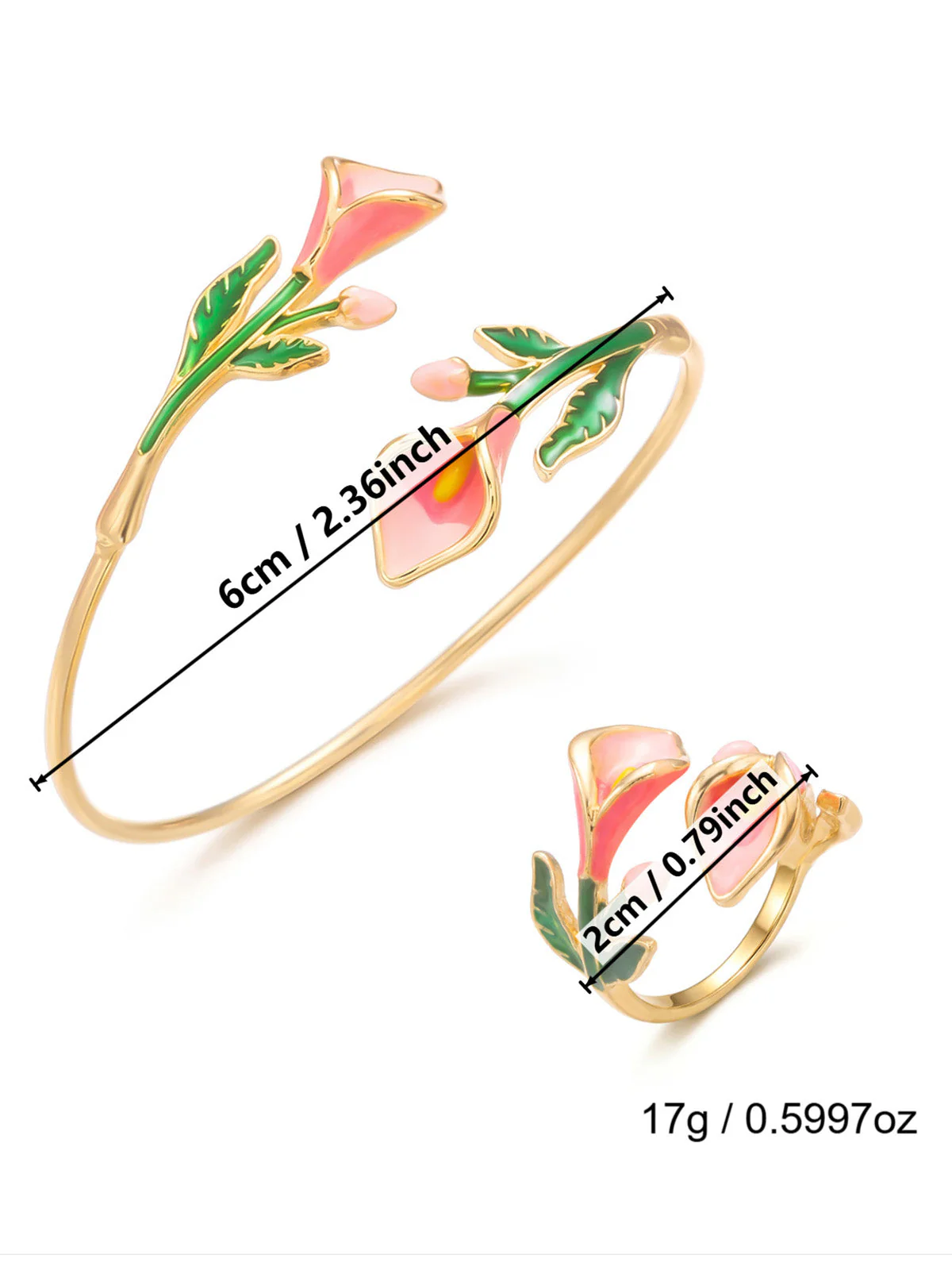 Vintage Floral Open Cuff Bracelet & Ring Set - Image 3