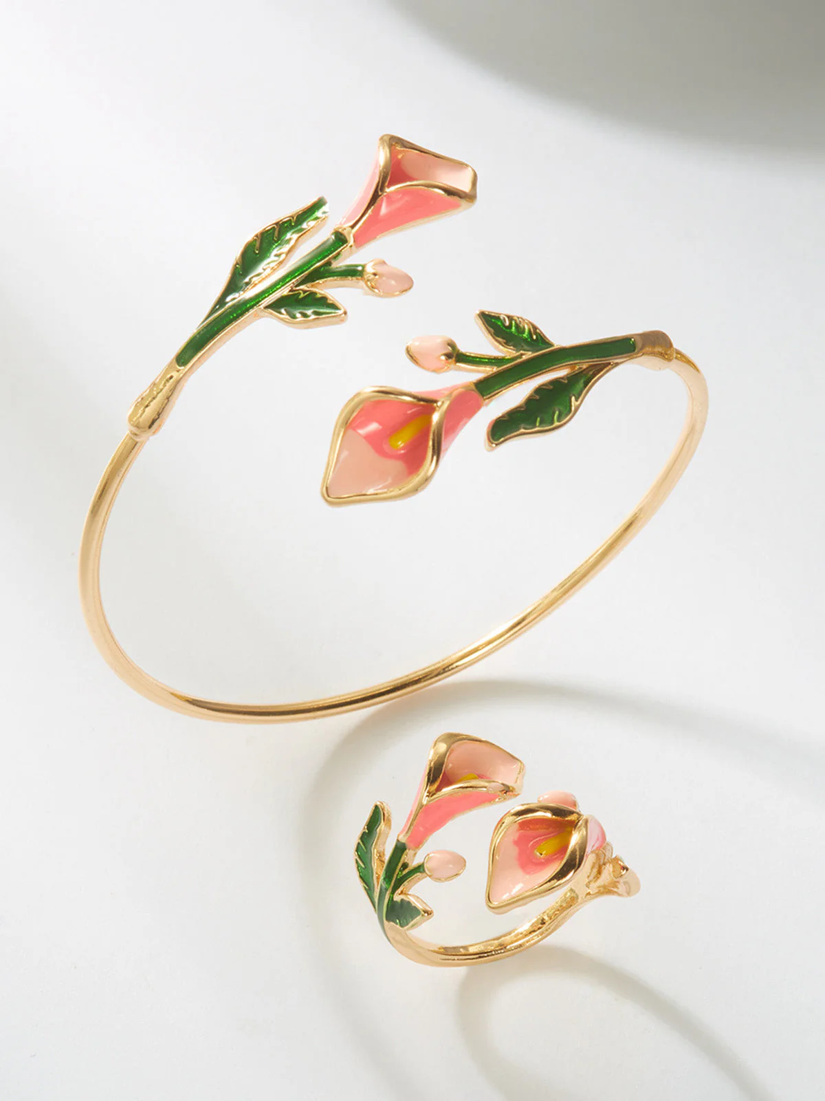 Vintage Floral Open Cuff Bracelet & Ring Set - Image 4