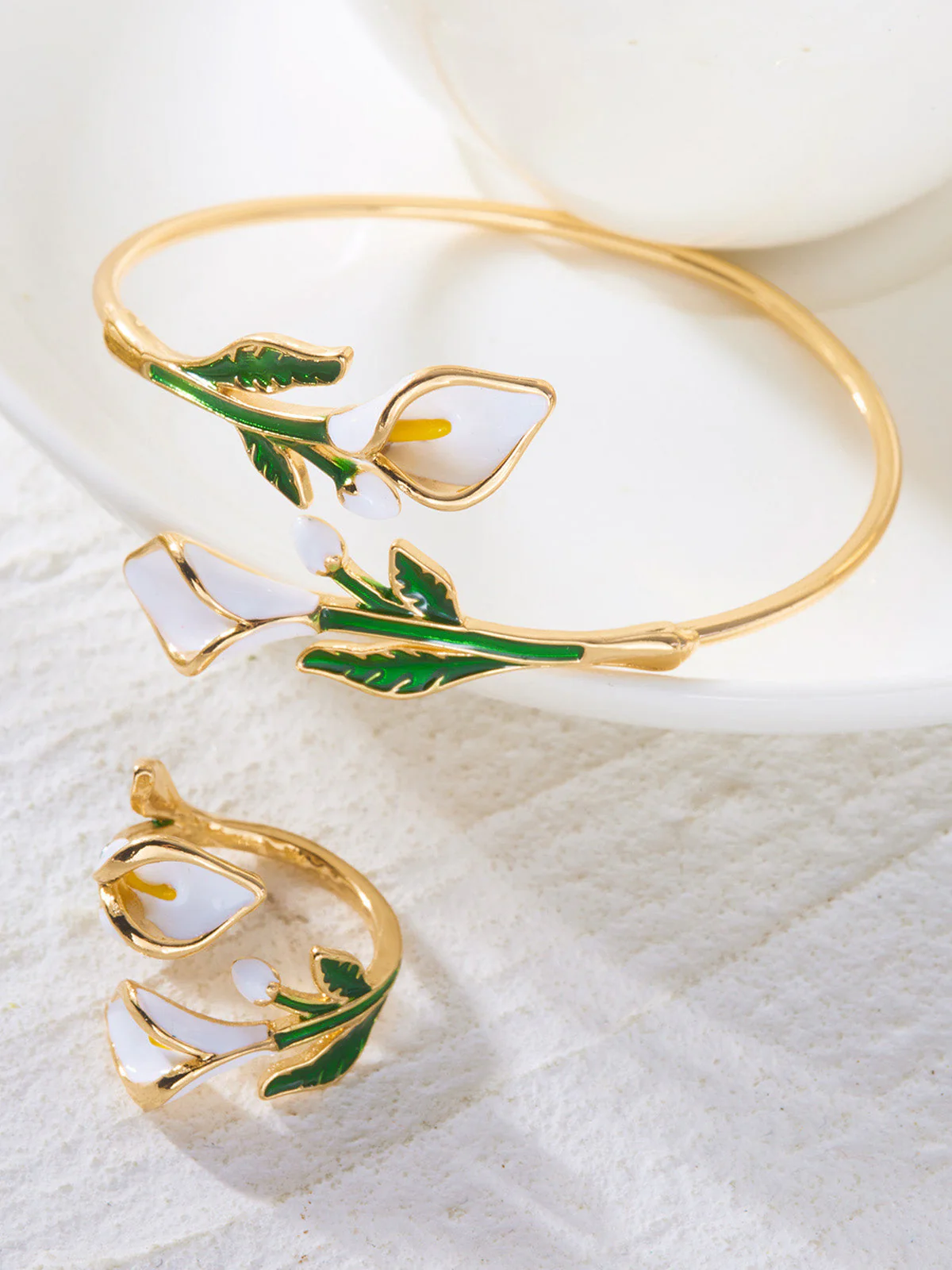 Vintage Floral Open Cuff Bracelet & Ring Set - Image 7