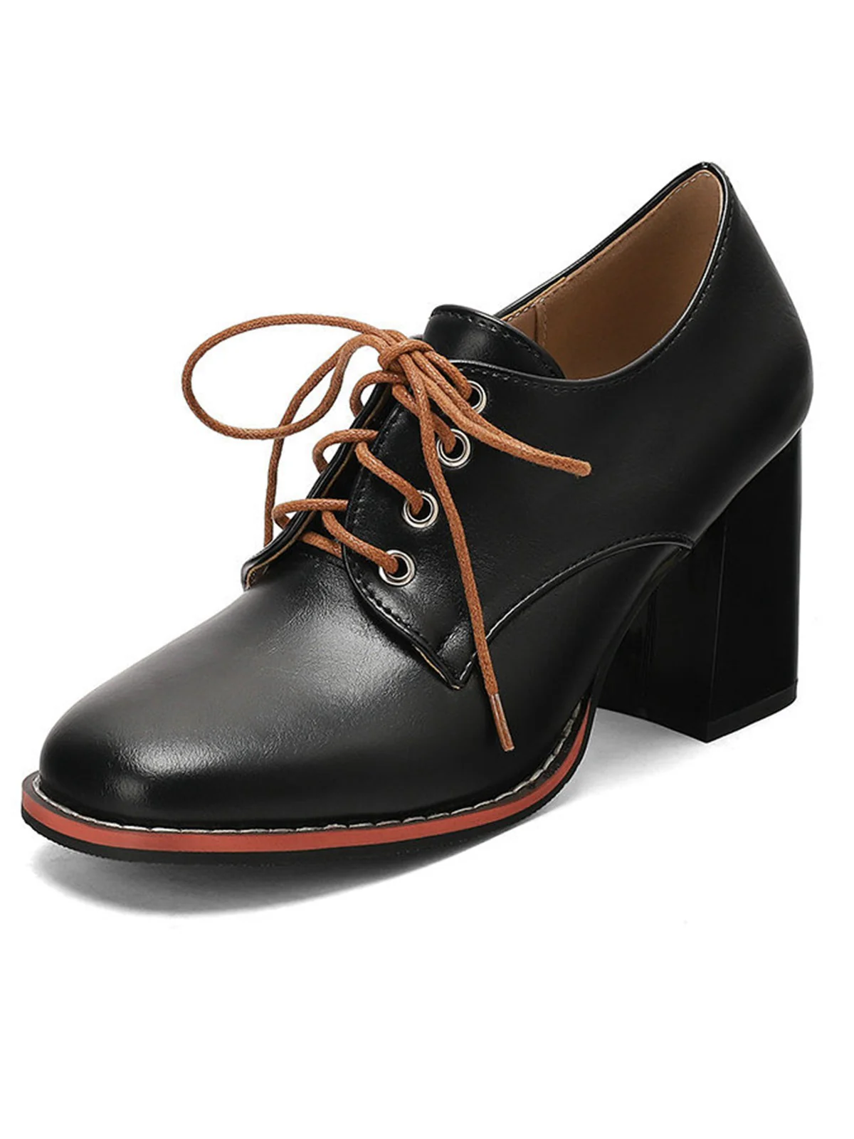 Vintage Leather Lace-Up Chunky Heel Shoes