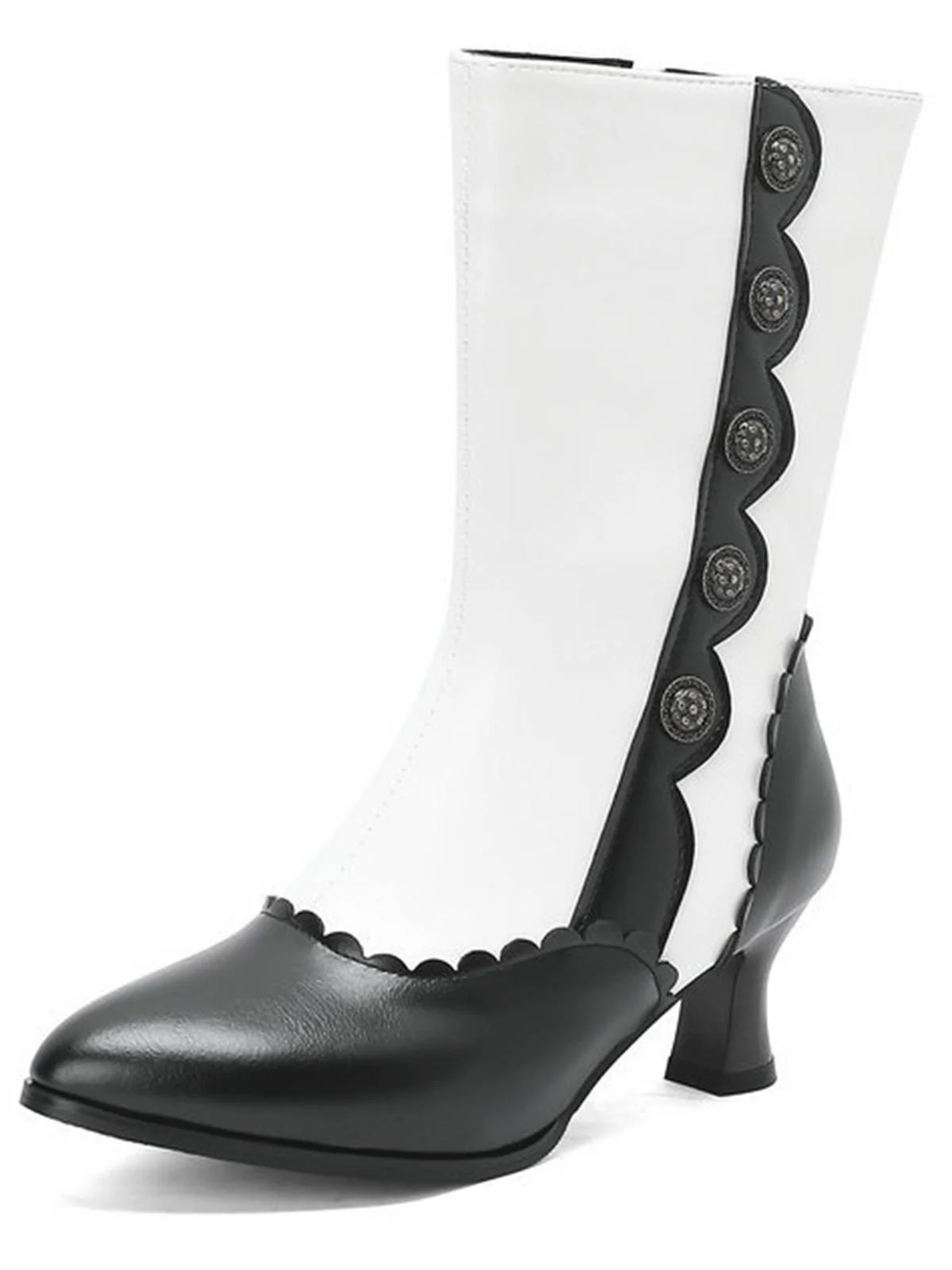 Vintage Leather Suede Button Mid Calf Boots