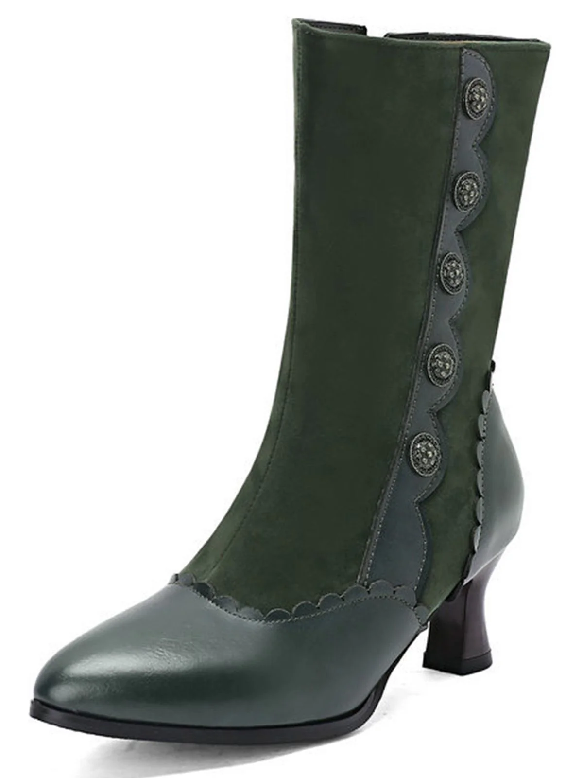 Vintage Leather Suede Button Mid Calf Boots - Image 15