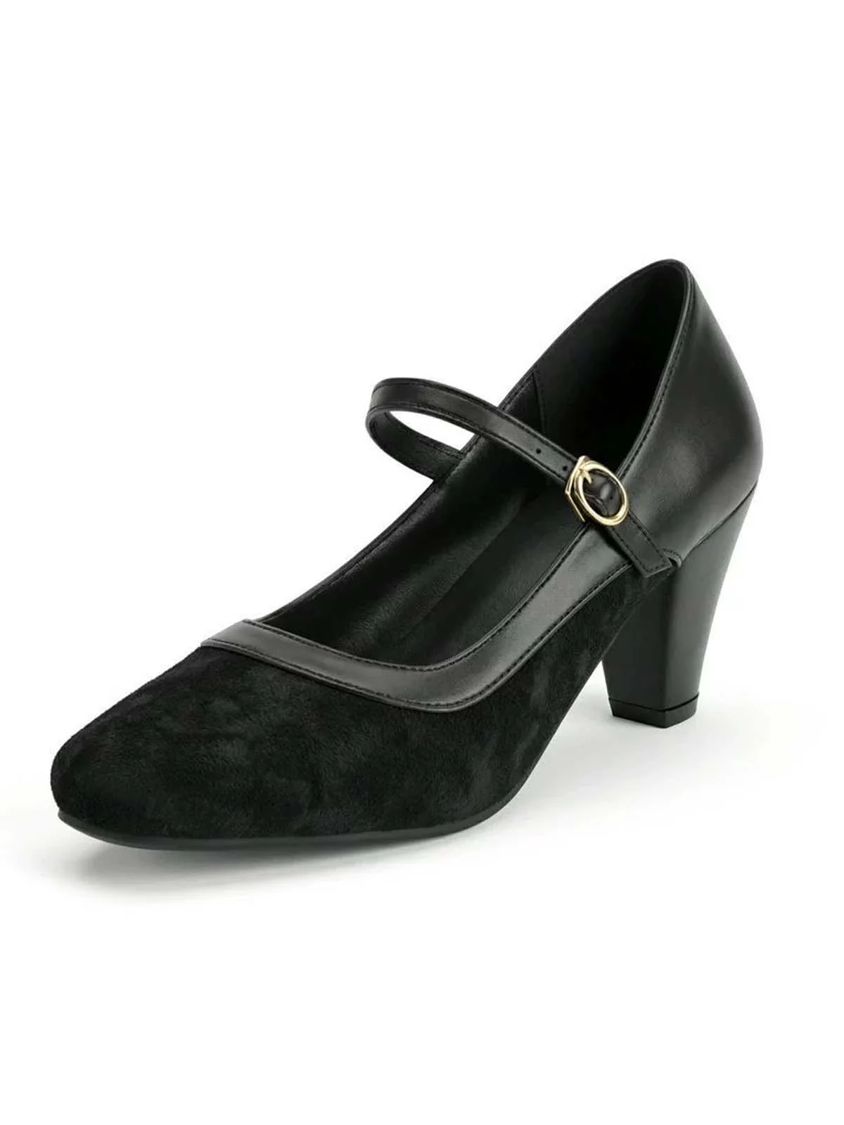 Vintage Mary Janes Pointed Toe Buckle Block Heel Pumps