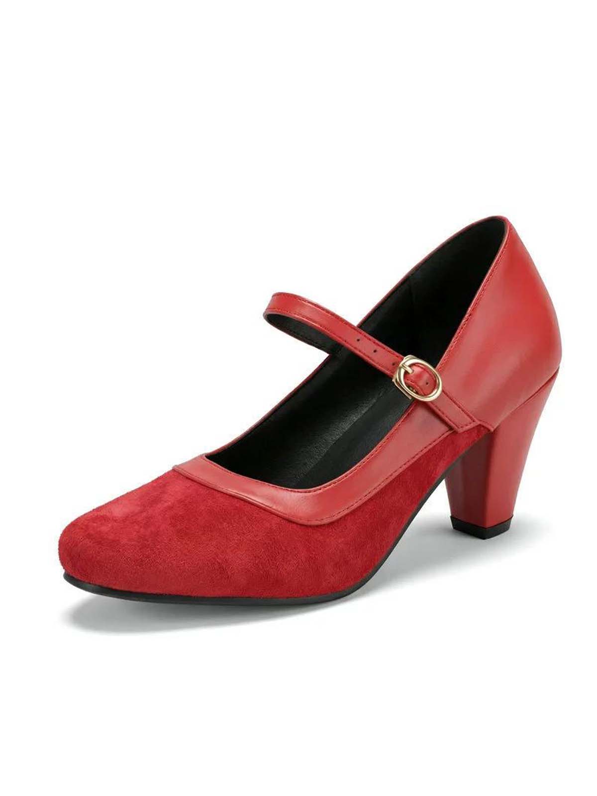 Vintage Mary Janes Pointed Toe Buckle Block Heel Pumps - Image 16