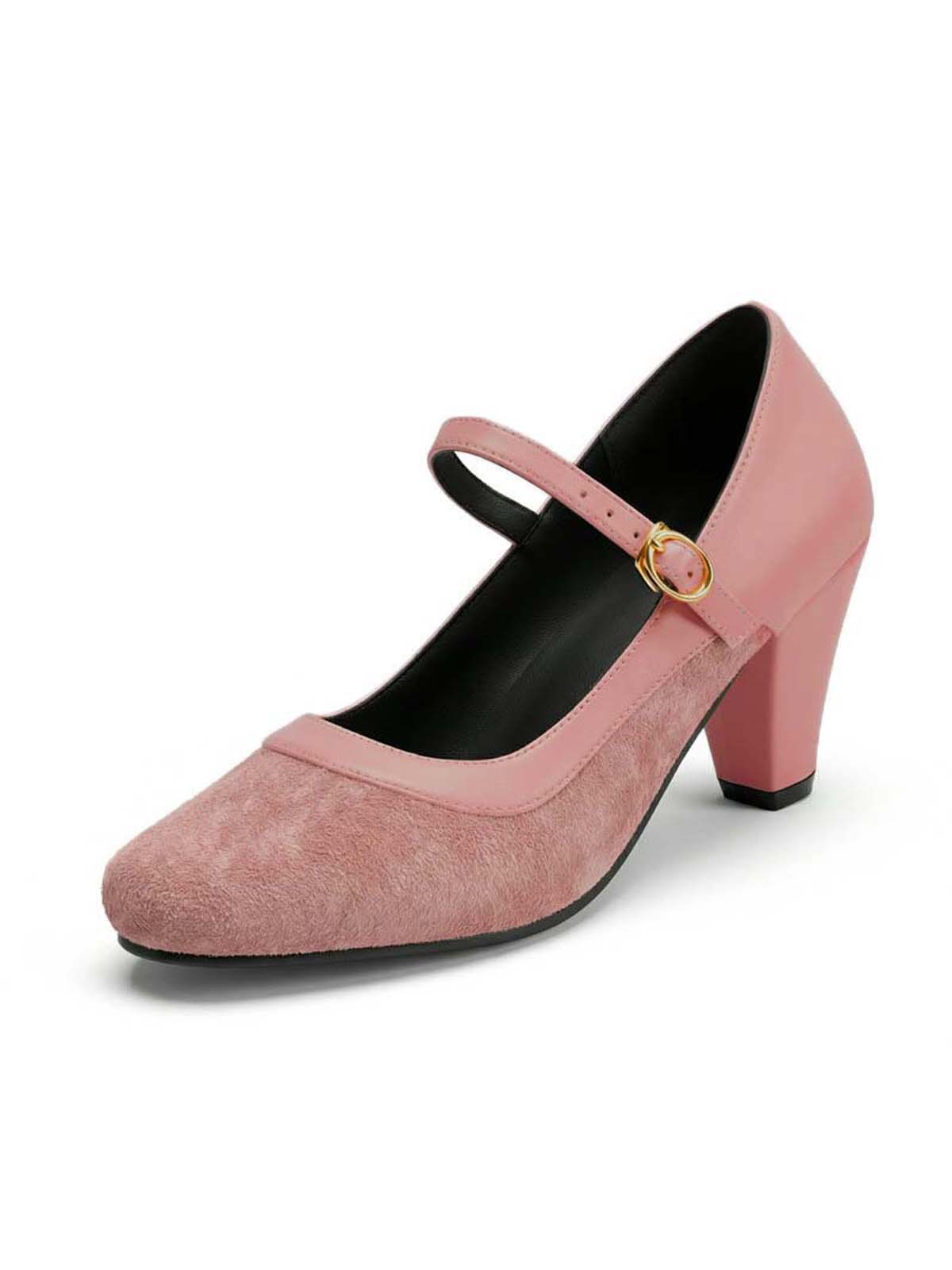 Vintage Mary Janes Pointed Toe Buckle Block Heel Pumps - Image 4