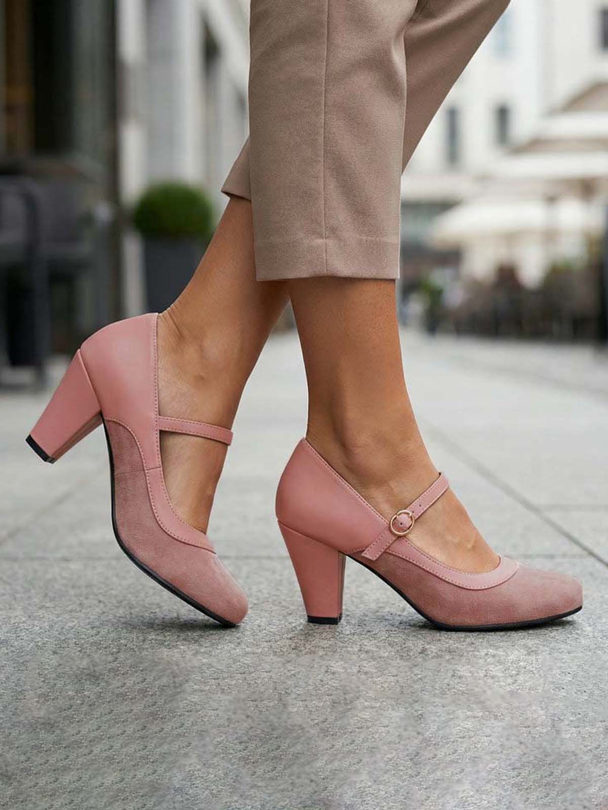 Vintage Mary Janes Pointed Toe Buckle Block Heel Pumps - Image 5