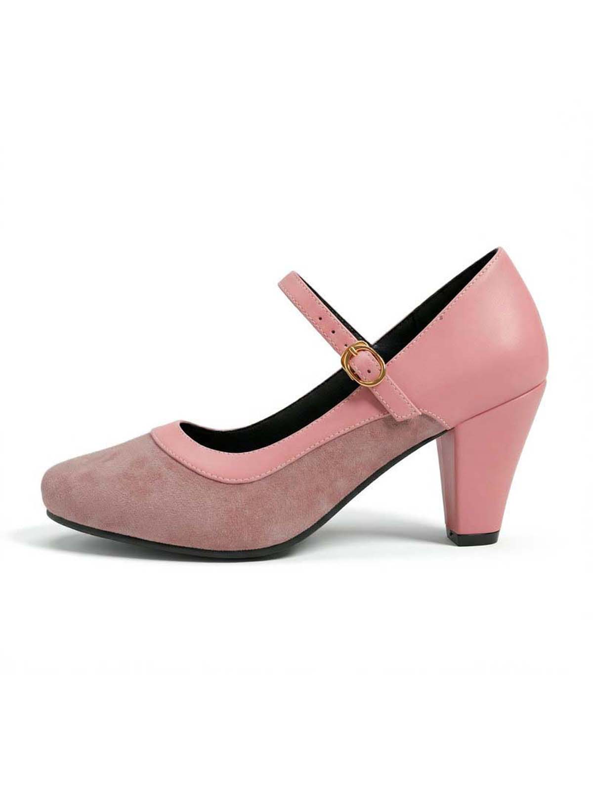 Vintage Mary Janes Pointed Toe Buckle Block Heel Pumps - Image 6