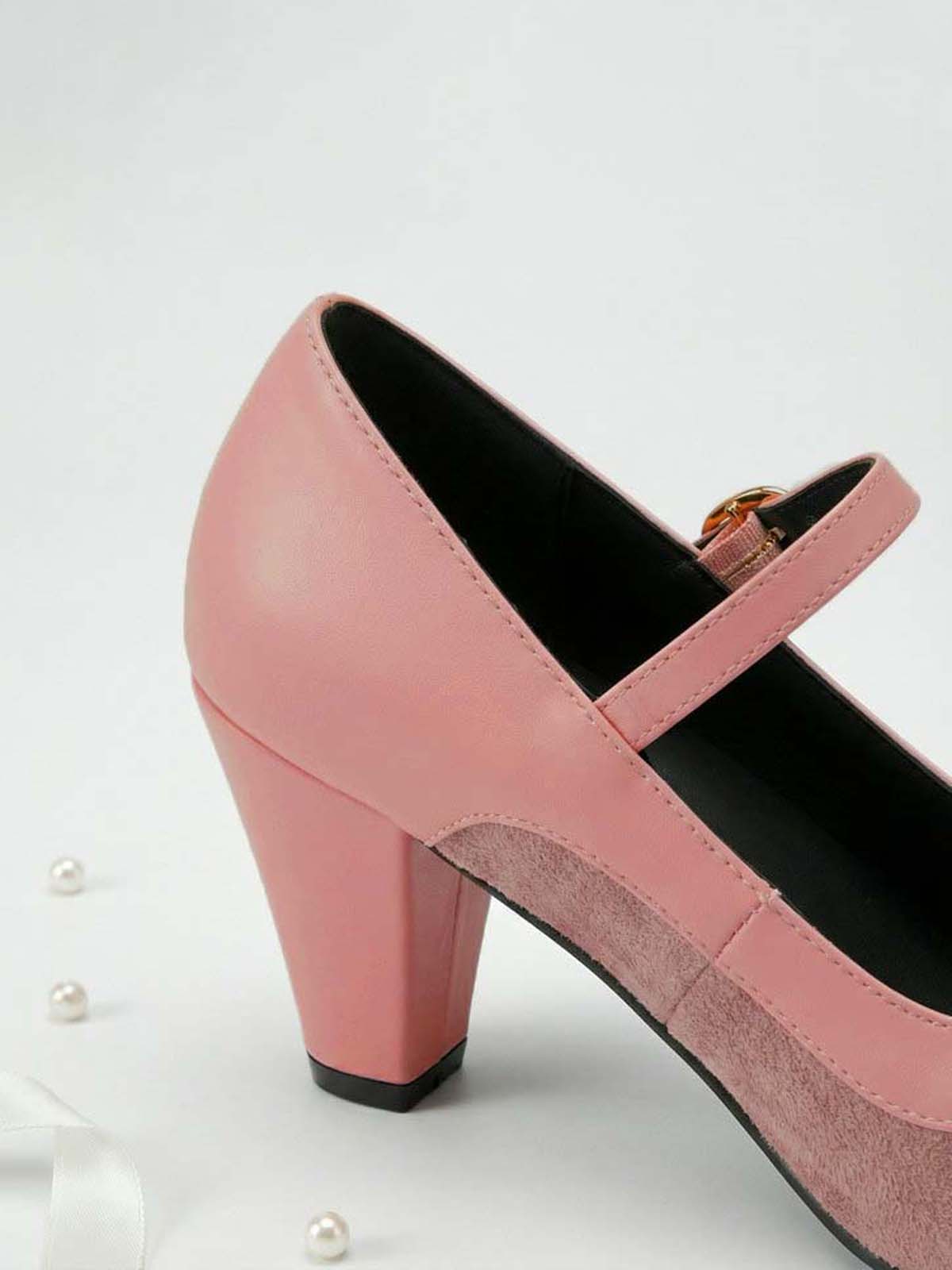Vintage Mary Janes Pointed Toe Buckle Block Heel Pumps - Image 8