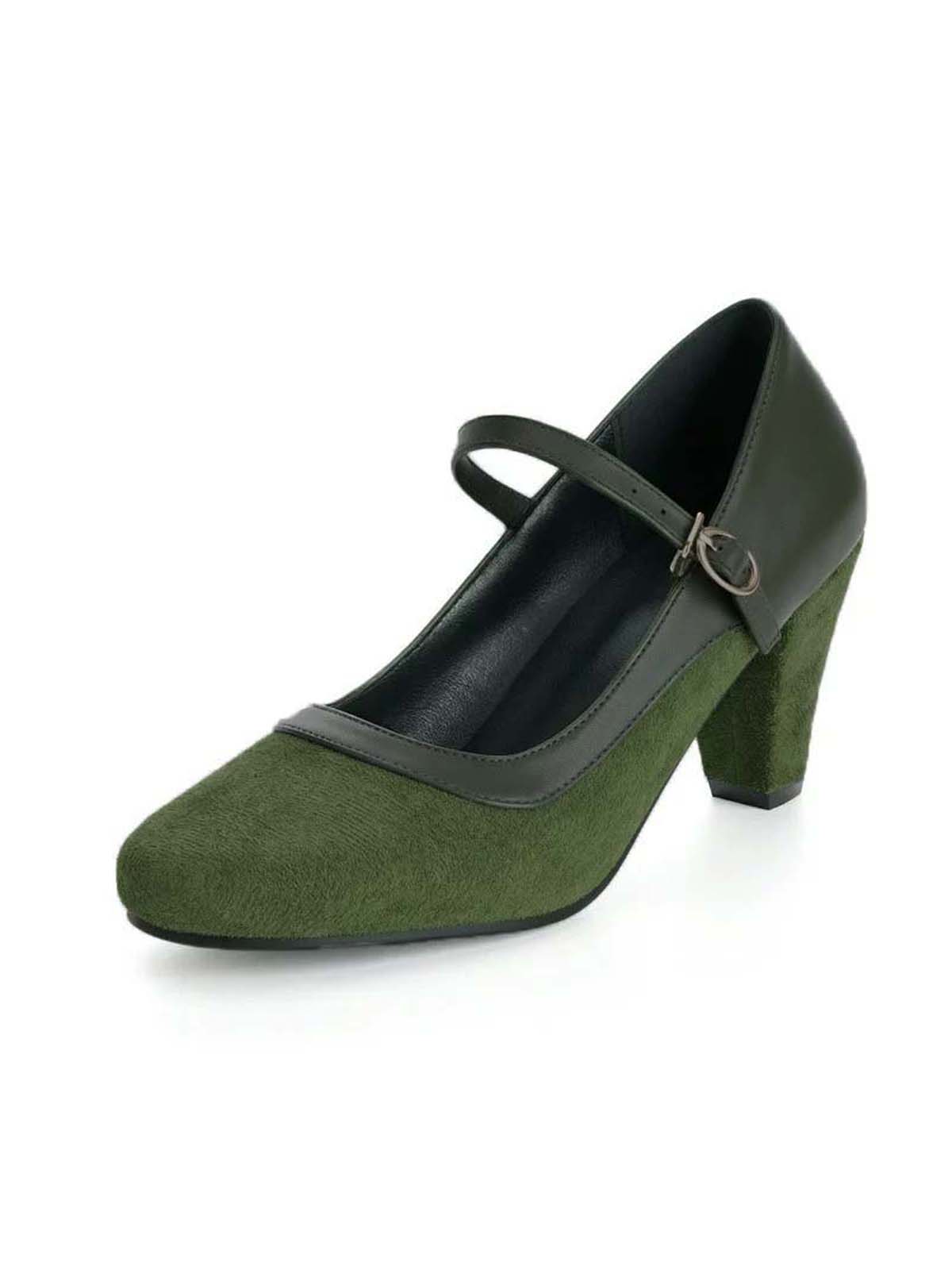 Vintage Mary Janes Pointed Toe Buckle Block Heel Pumps - Image 9