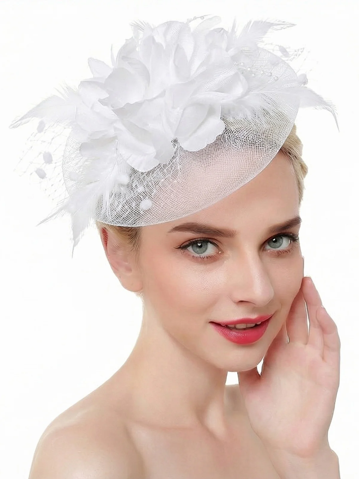 Vintage Mesh Flowers Feathers Bridal Fascinator Headpiece