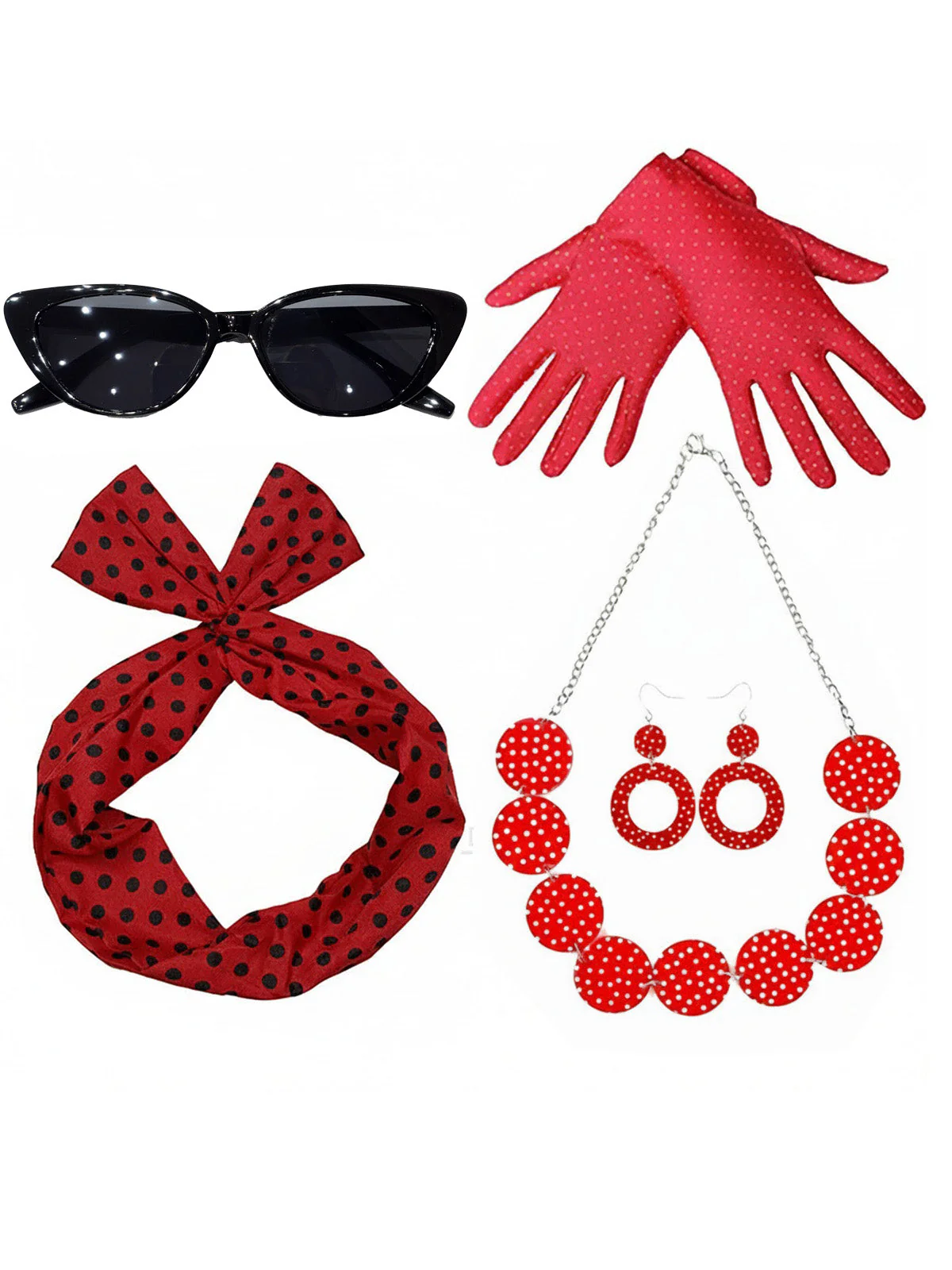 Vintage Party & Cosplay Polka Dot Accessories Set - Image 2