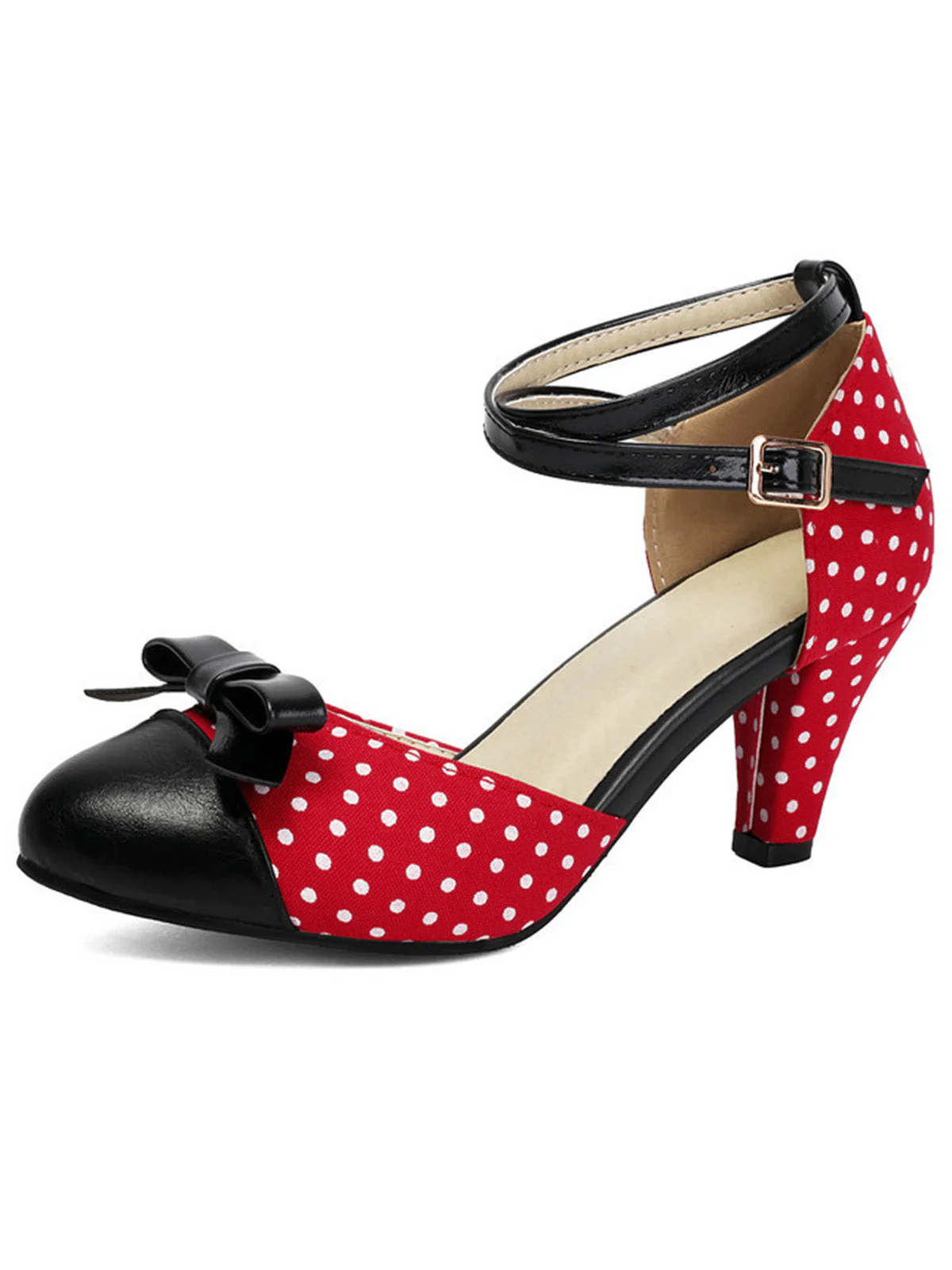 Vintage Pointed Toe Polka Dot Bow Chunky Heels - Image 10