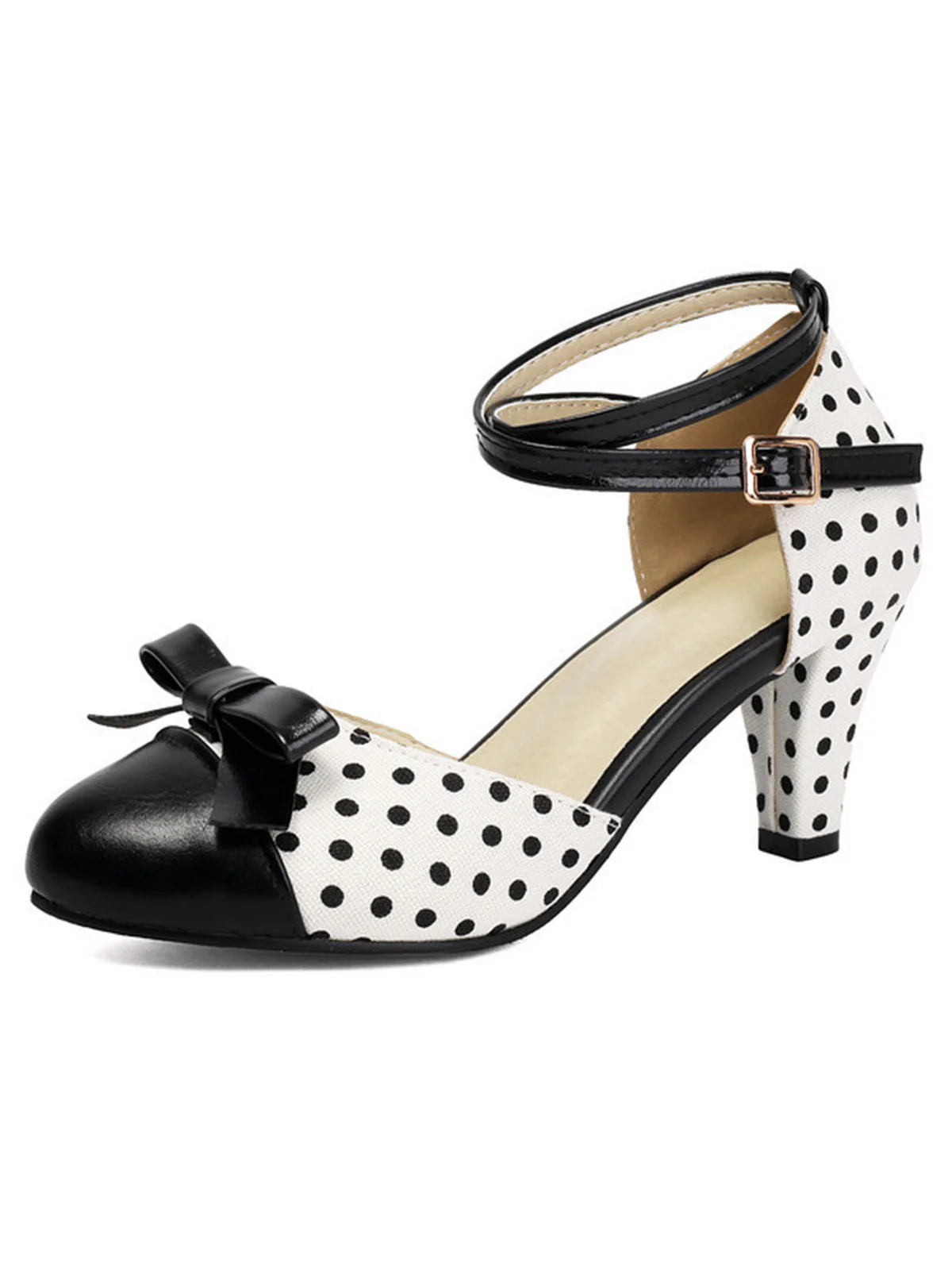 Vintage Pointed Toe Polka Dot Bow Chunky Heels - Image 15