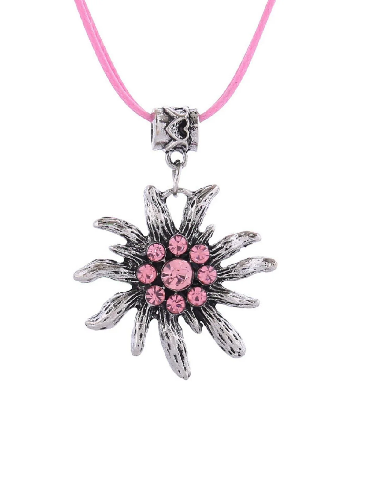 Vintage Rhinestone Edelweiss Dangle Necklace