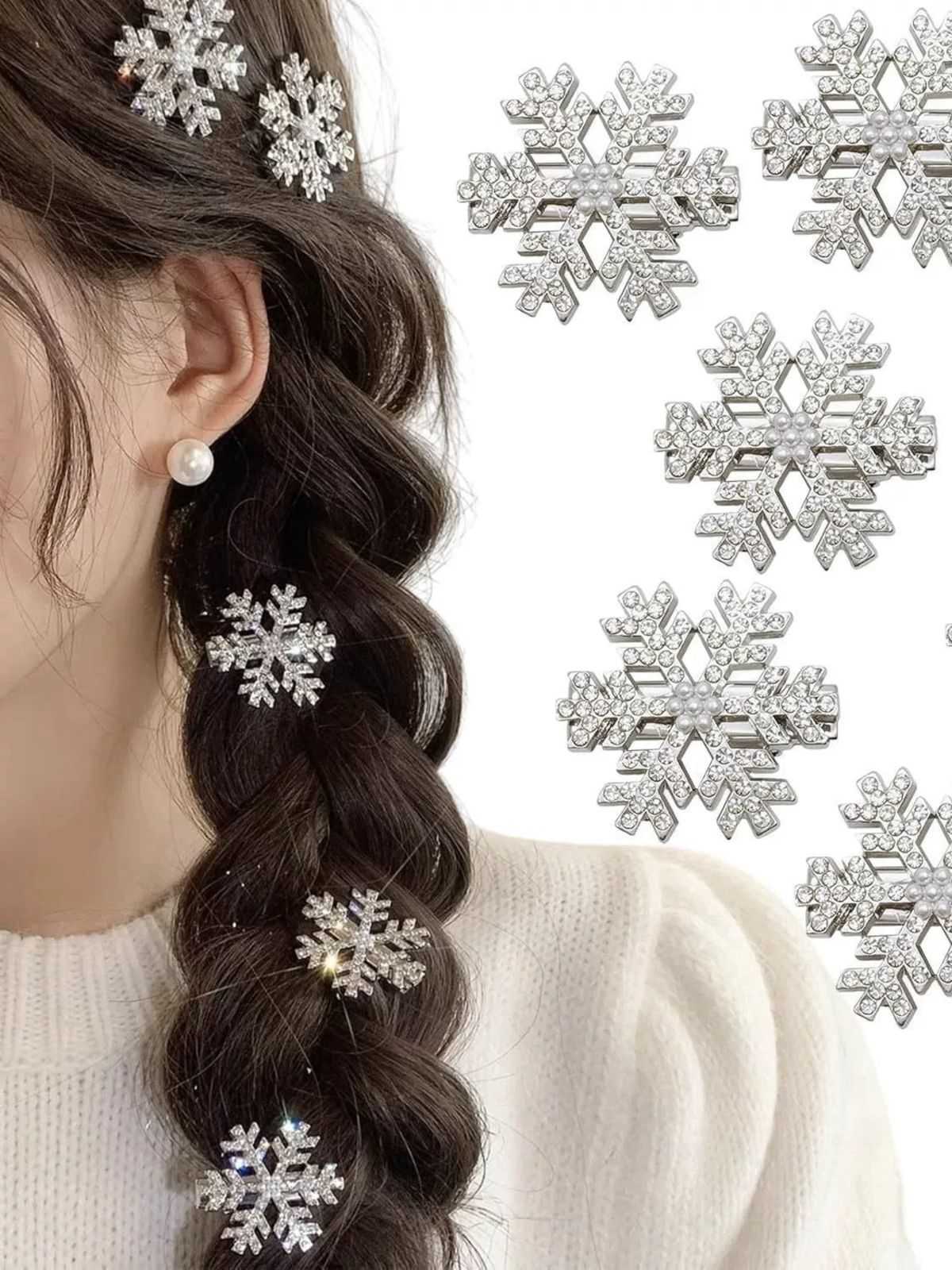 Vintage Silver Christmas Snowflake Rhinestone Hairpin