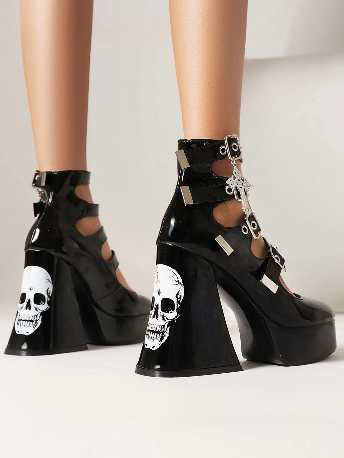 Vintage Skull Steampunk Gothic High Heel Shoes - Image 11