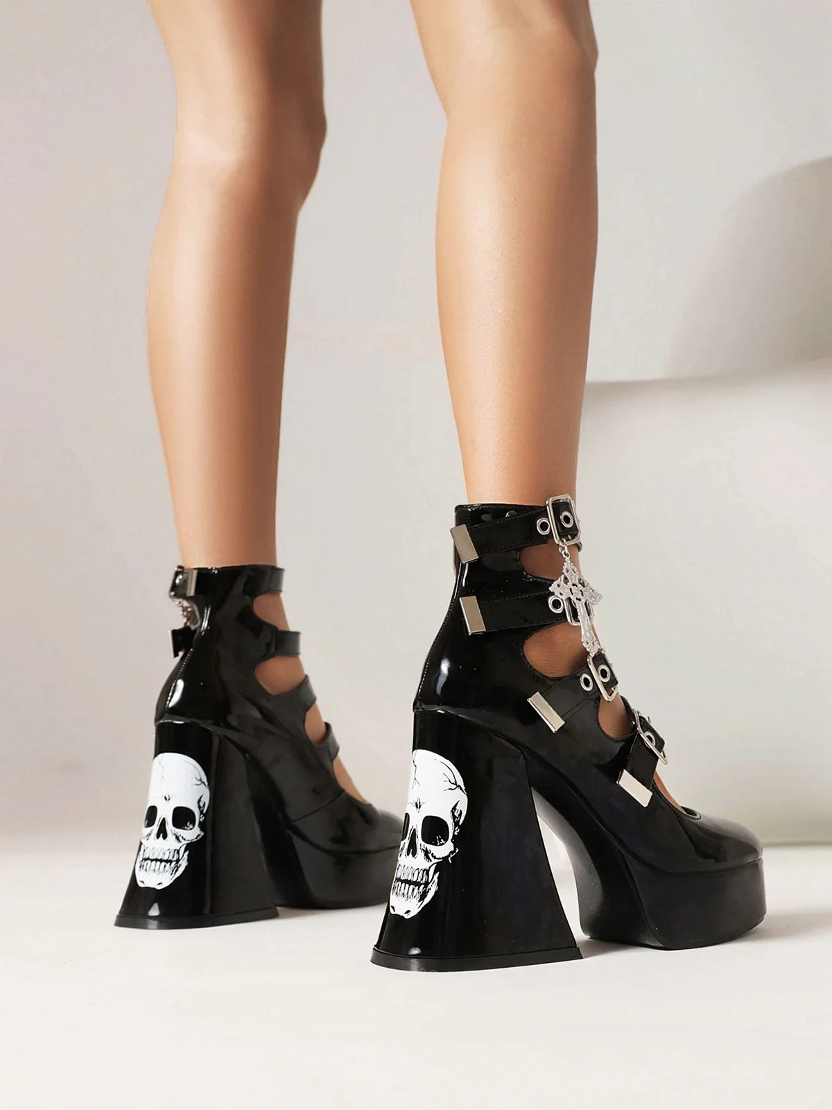 Vintage Skull Steampunk Gothic High Heel Shoes - Image 12