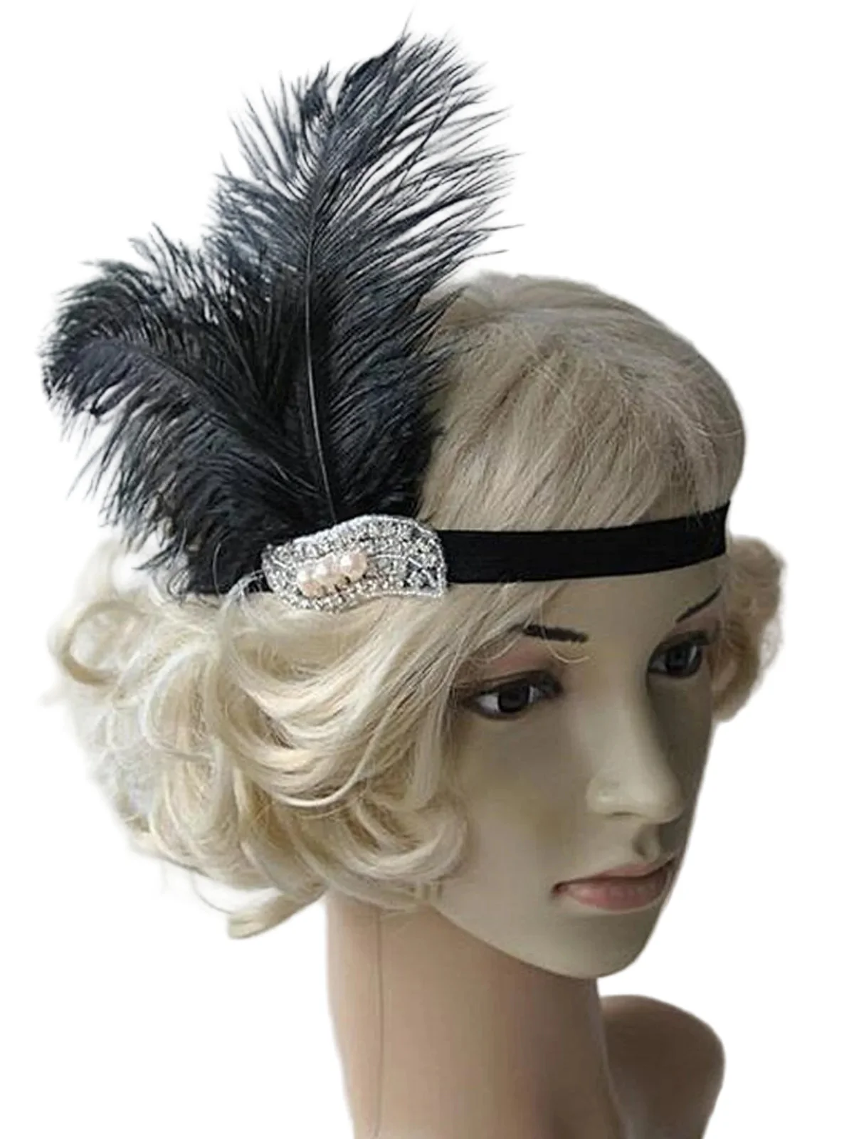 Black 1920s Feather Flapper Headband