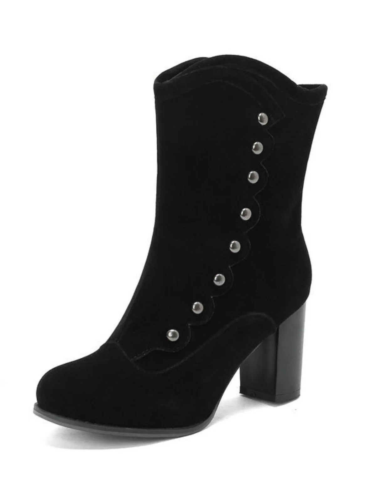 Vintage Suede Faux Fur Lining Studded Mid-Calf Boots