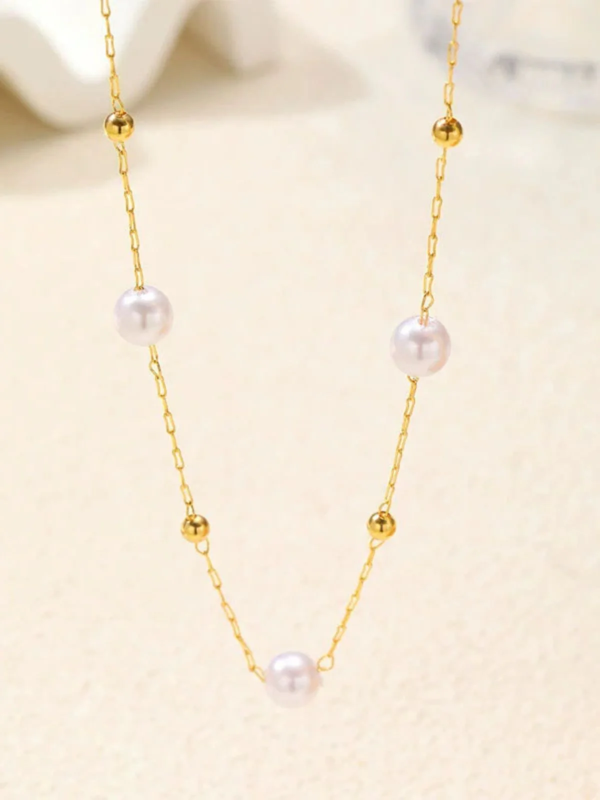 Vintage Thin Gold Chain Pearl Necklace - Image 2